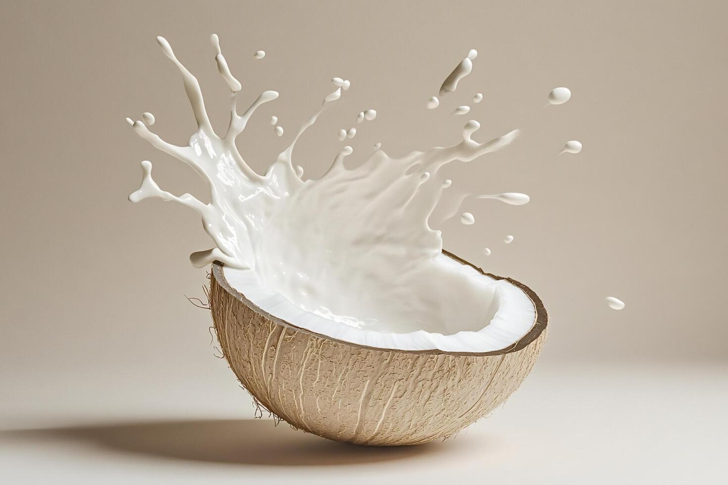 Coconut milk splashing from a freshly opened coconut photo