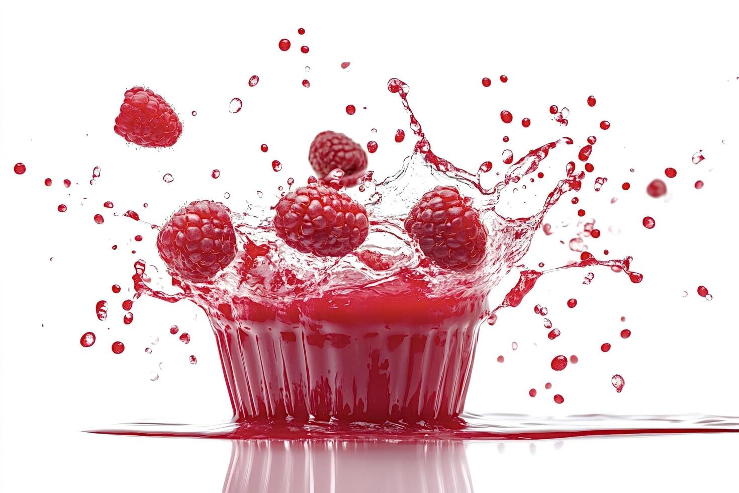 Raspberries splashing into a bowl of raspberry juice photo