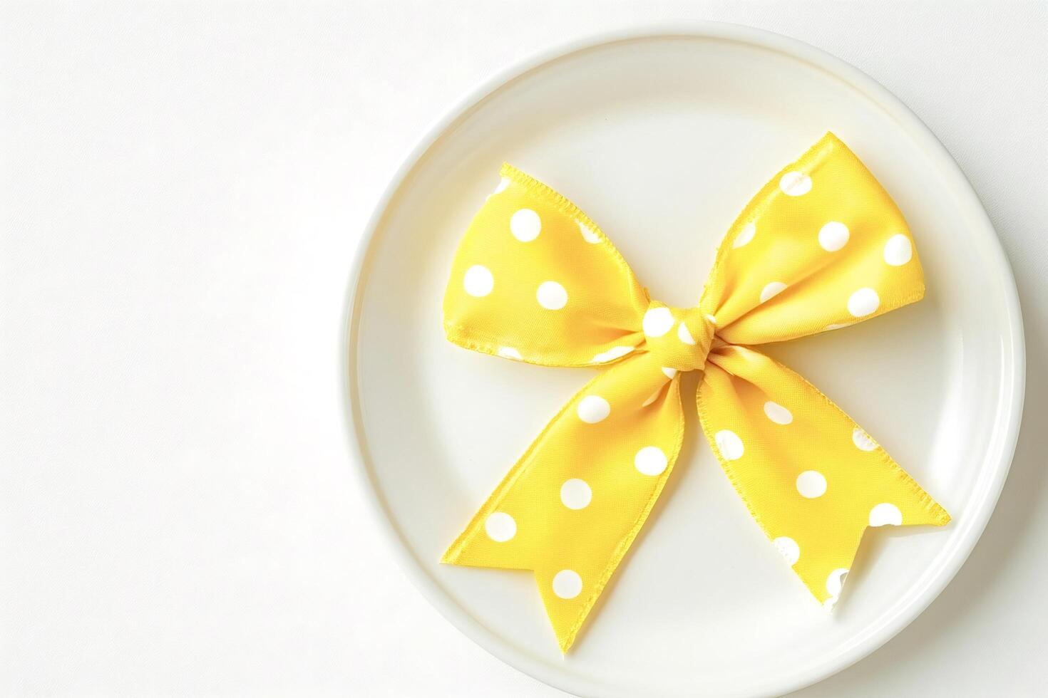 Yellow polka dot bow tie decorating a white plate photo