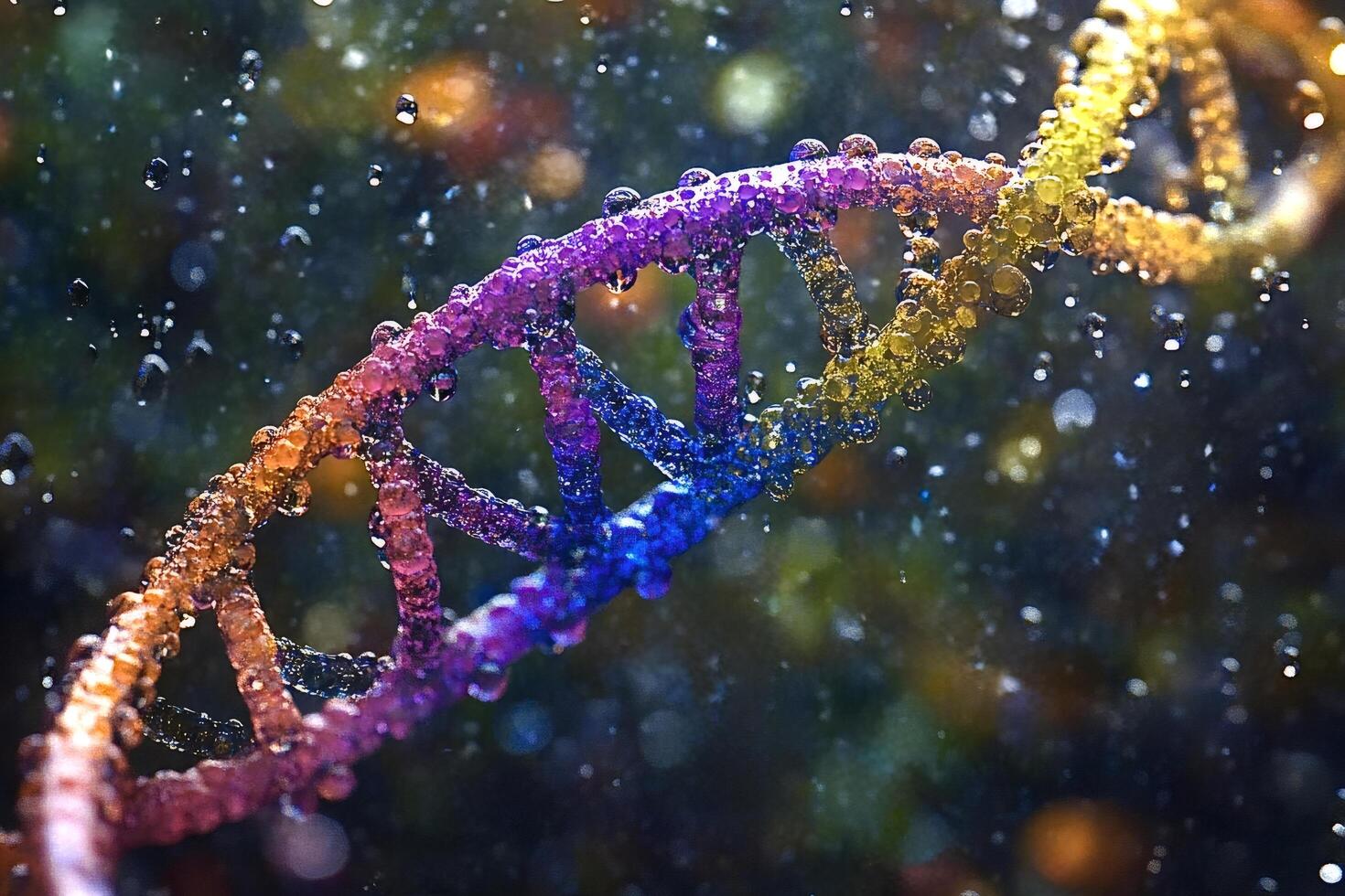 Colorful dna chain rotating showing genetic information flowing photo
