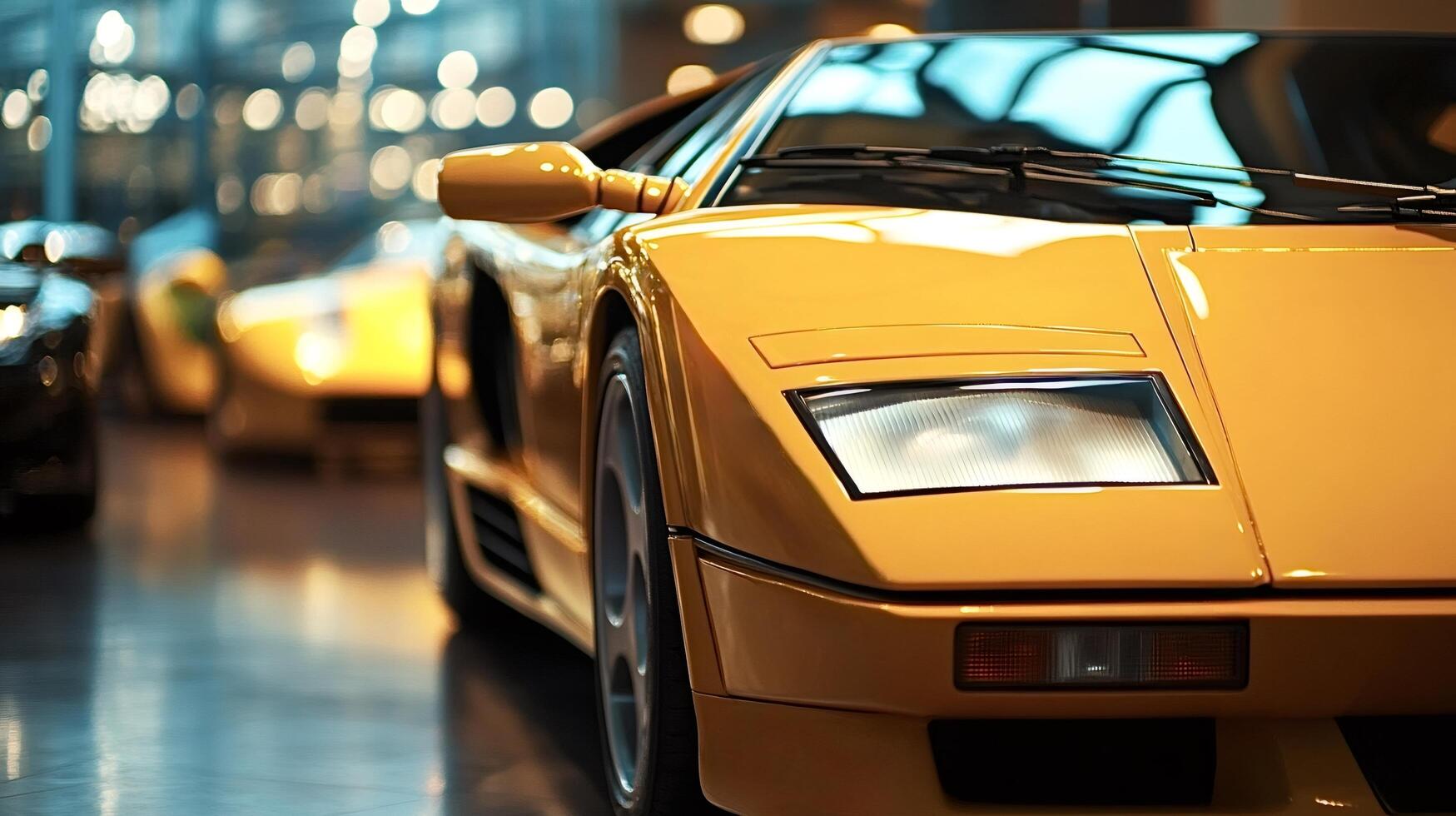 Yellow lamborghini countach displaying power and elegance in showroom photo