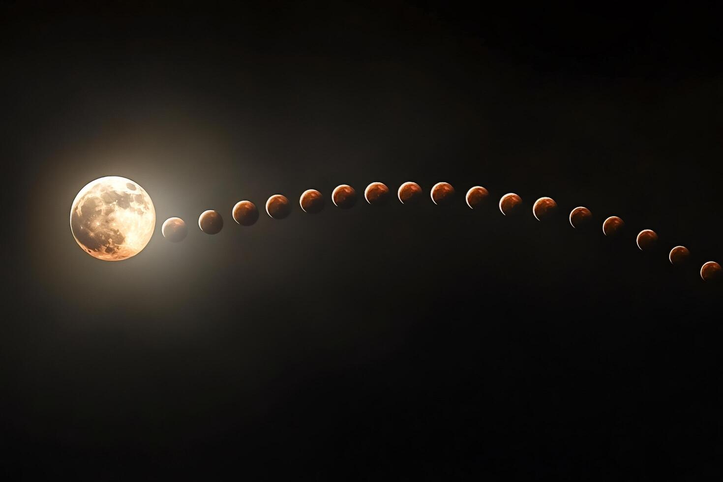 Total lunar eclipse showing all the phases in a row in the night sky photo