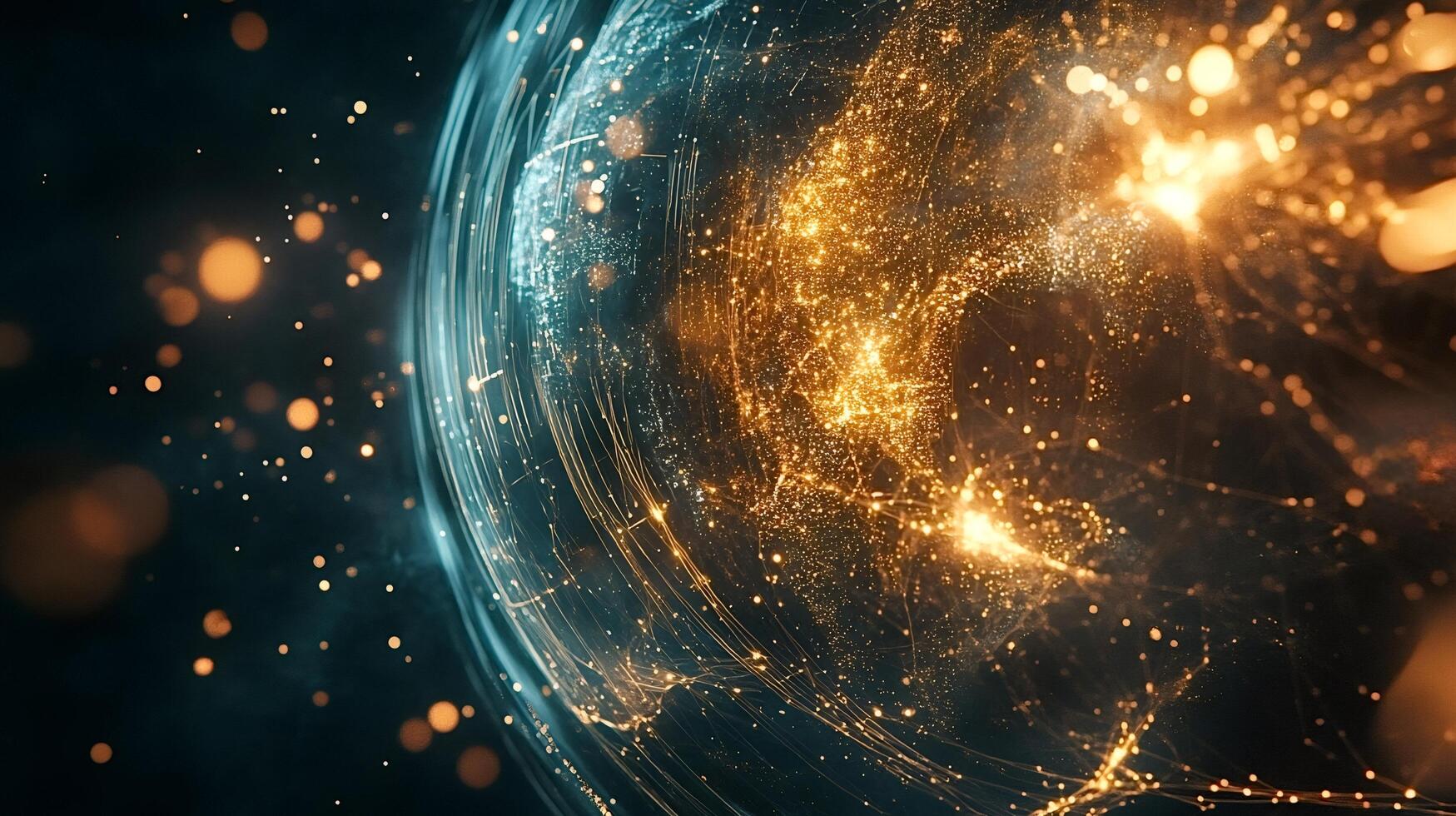 Planet earth rotating showing global connections and data flowing photo