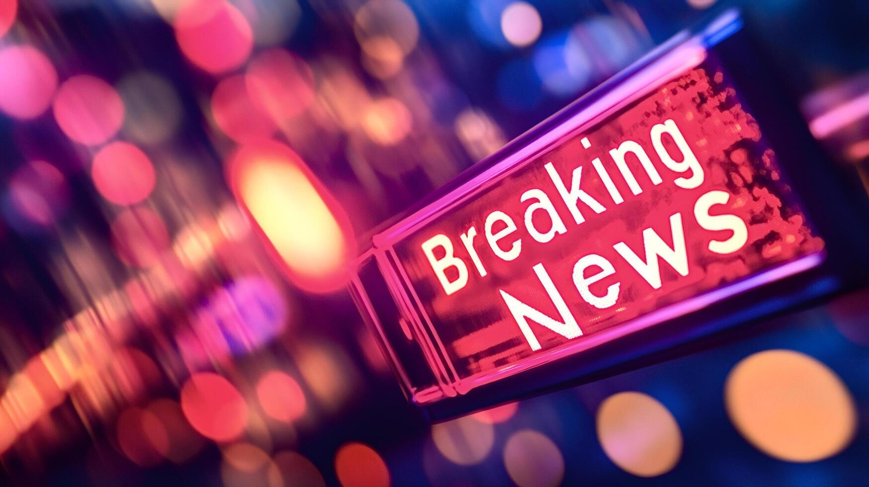 Breaking news sign displaying on abstract background photo