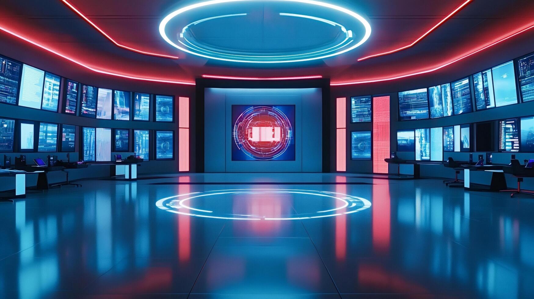 Futuristic command center monitoring global data streams and network security photo