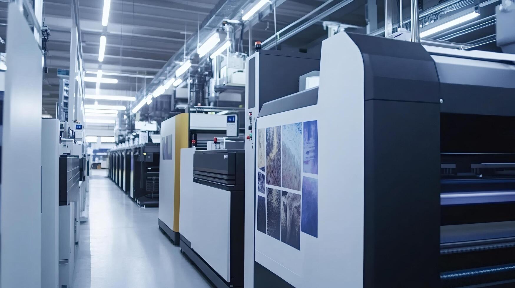 Modern printing machines operating in printing house photo