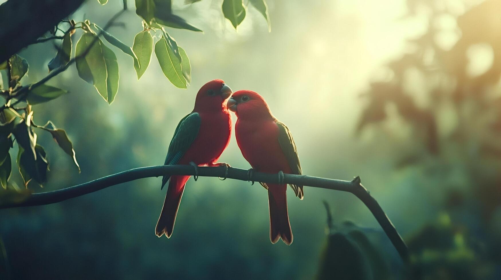 Two king parrots showing affection on a branch at sunrise photo