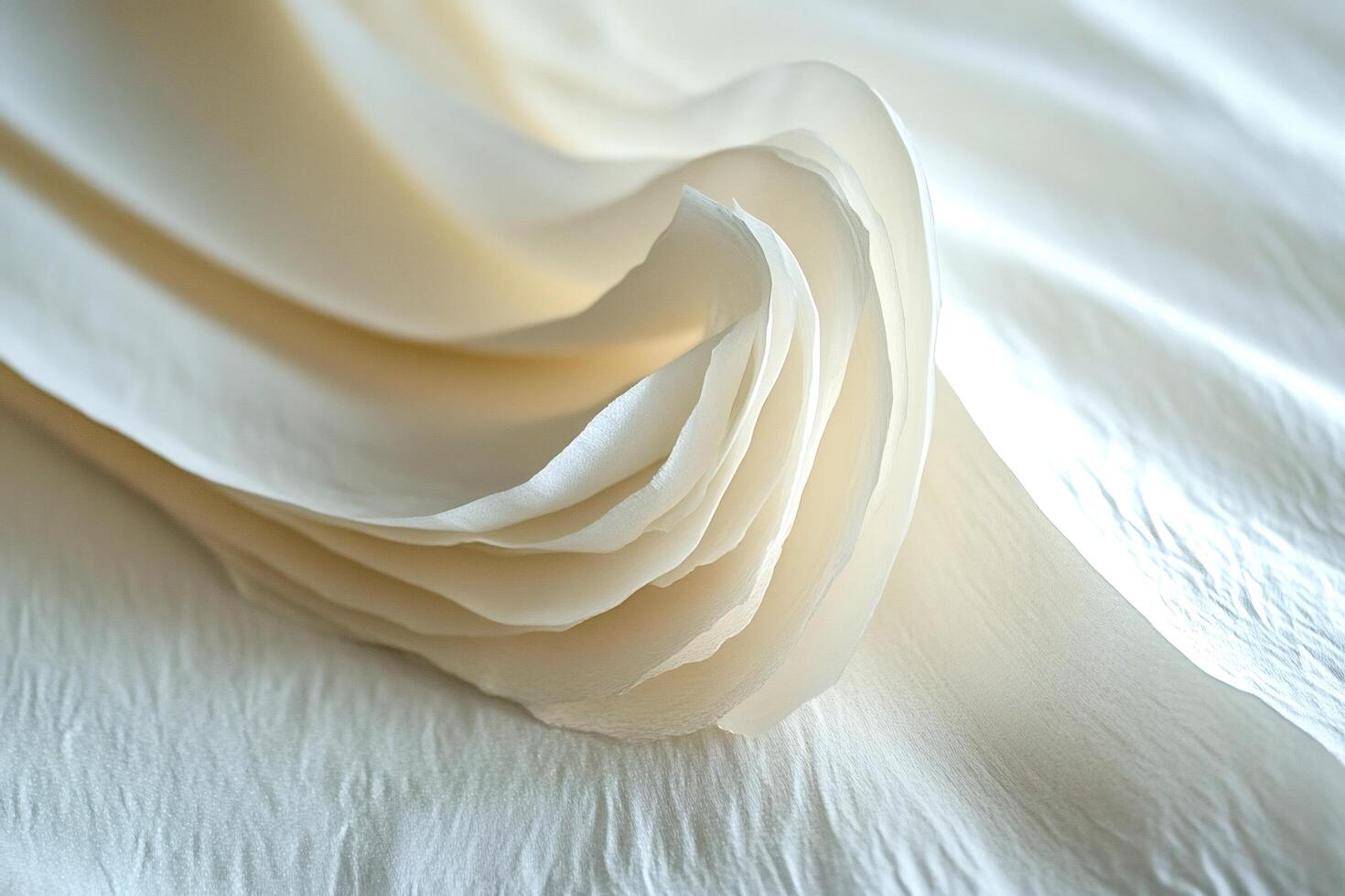 Close-up of delicate layers of rolled rice paper creating elegant swirls photo