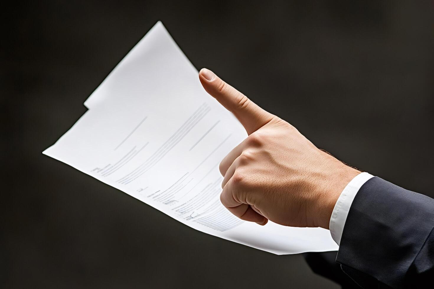 Businessman pointing at important clause in contract document photo