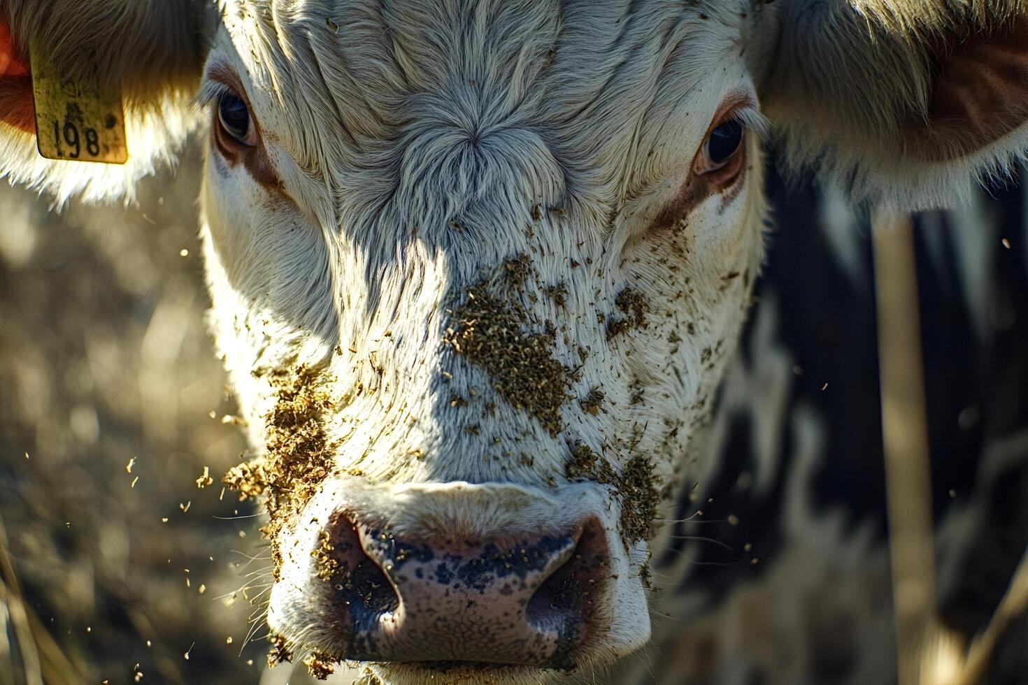Cow sniffing for food showing numbered tag on ear photo