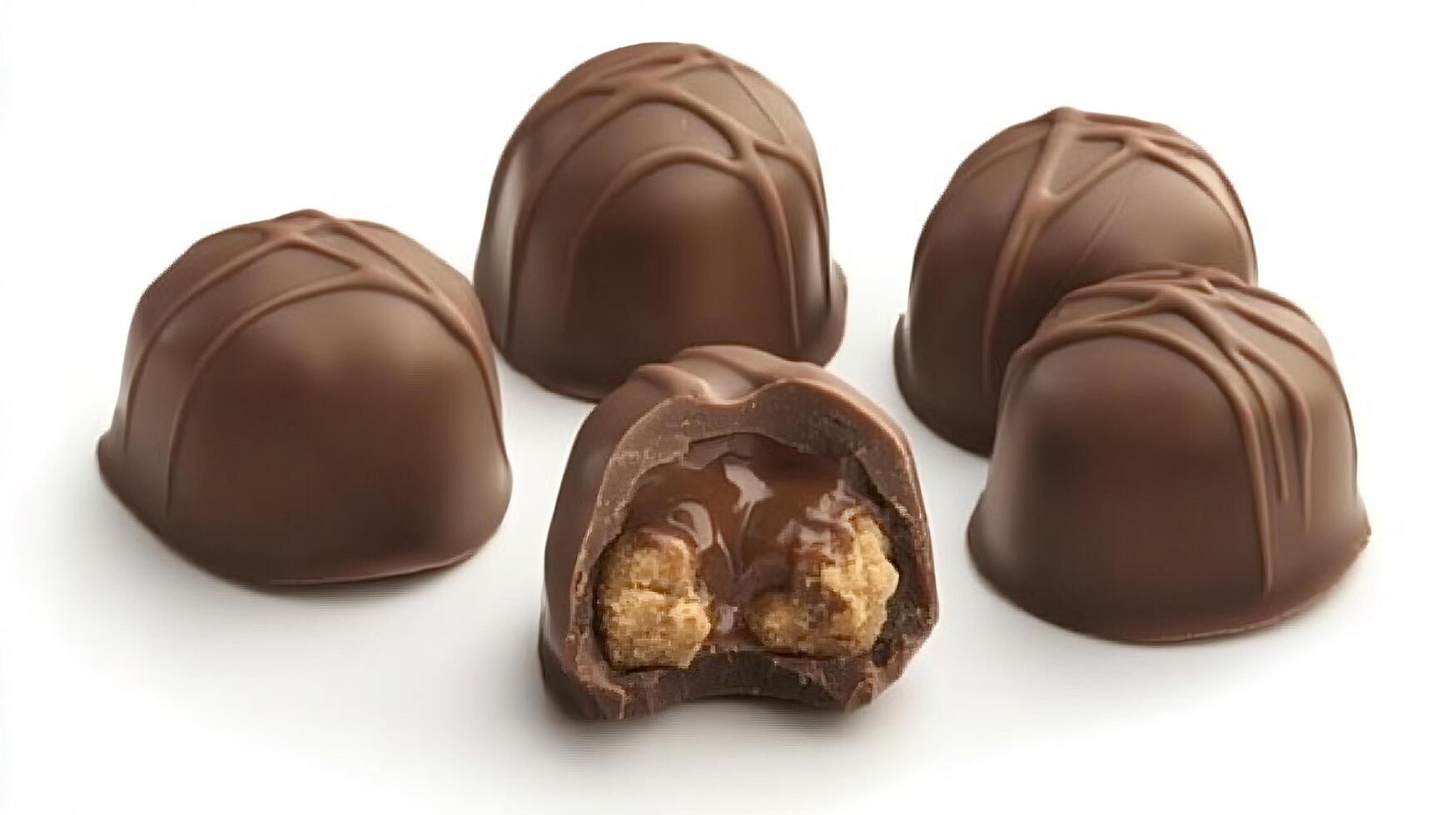 Chocolate candy with filling exposing crunchy center photo