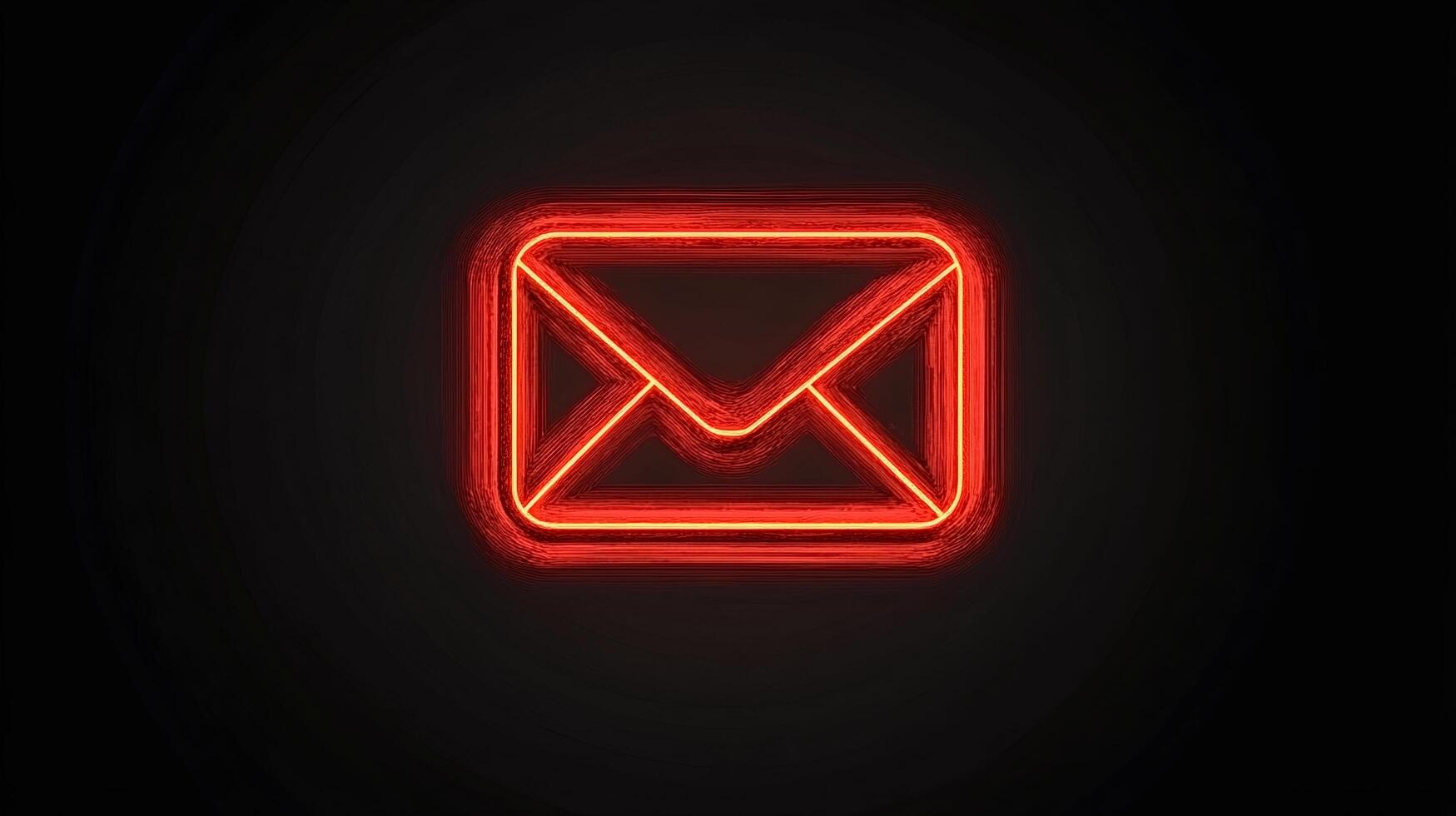 Neon red glowing e-mail symbol on dark background photo