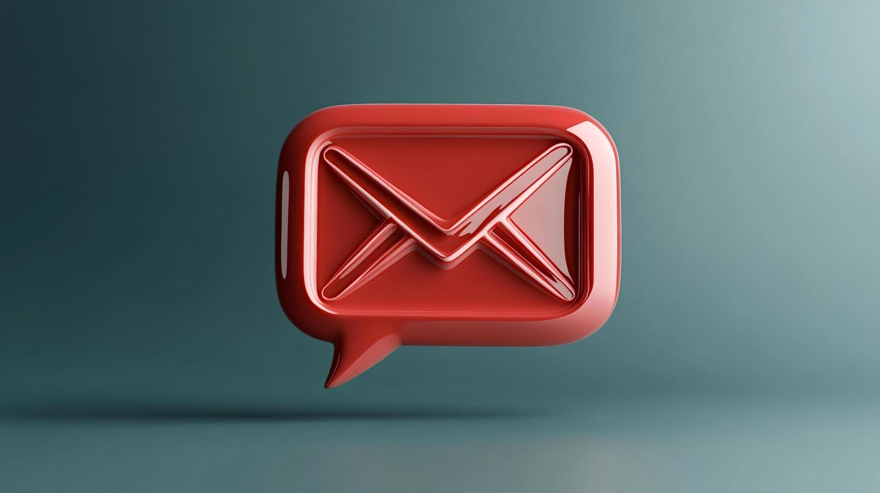 Red speech bubble showing email envelope on teal background photo