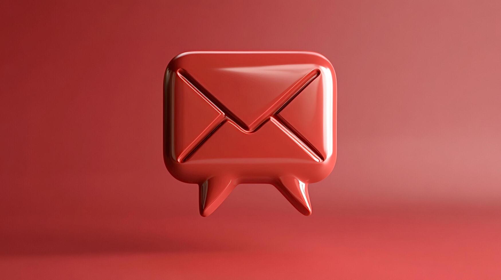 Red speech bubble with mail envelope icon on red background photo
