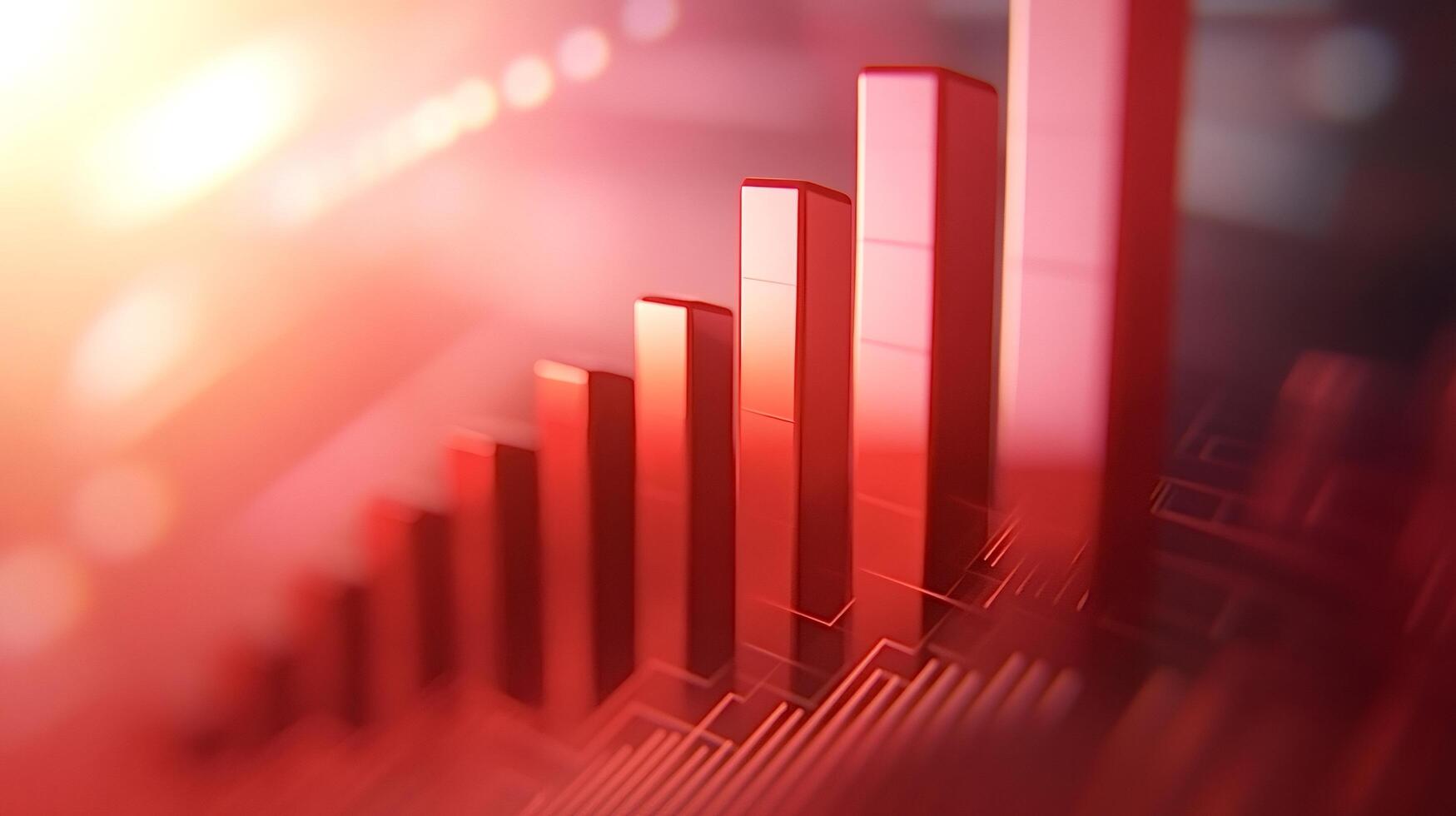 Red graph bars growing on circuit board showing market increase photo