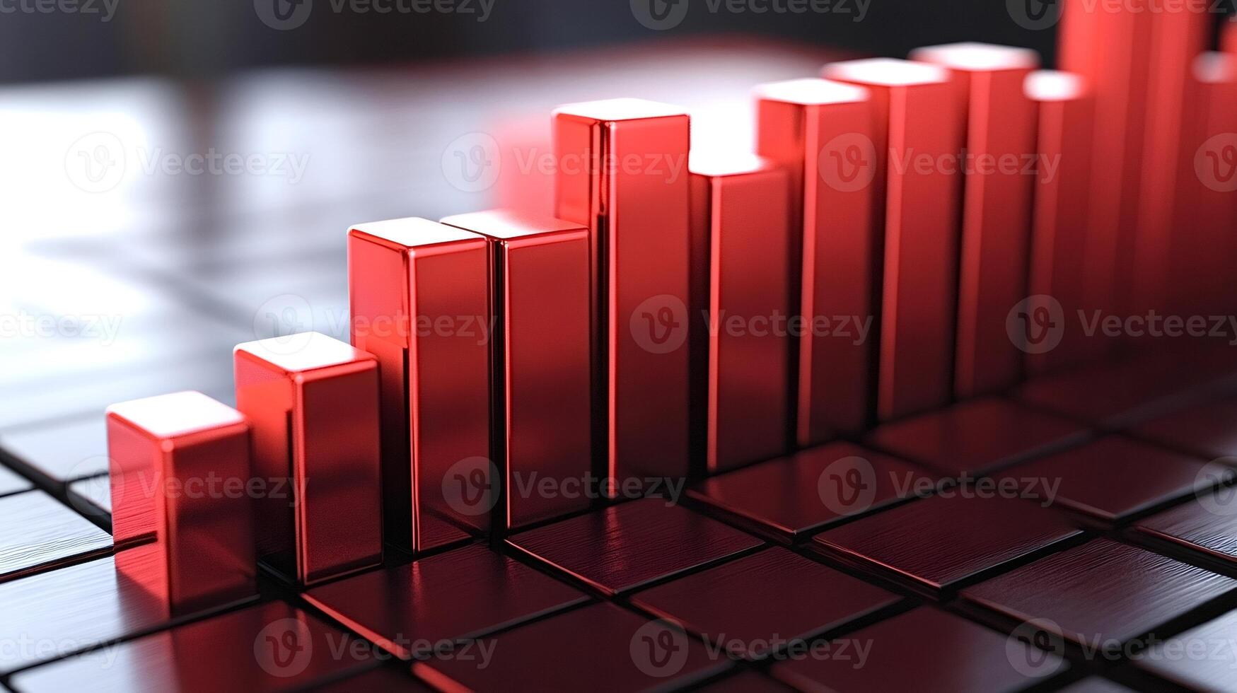 Red graph bars growing on reflective surface showing growth photo