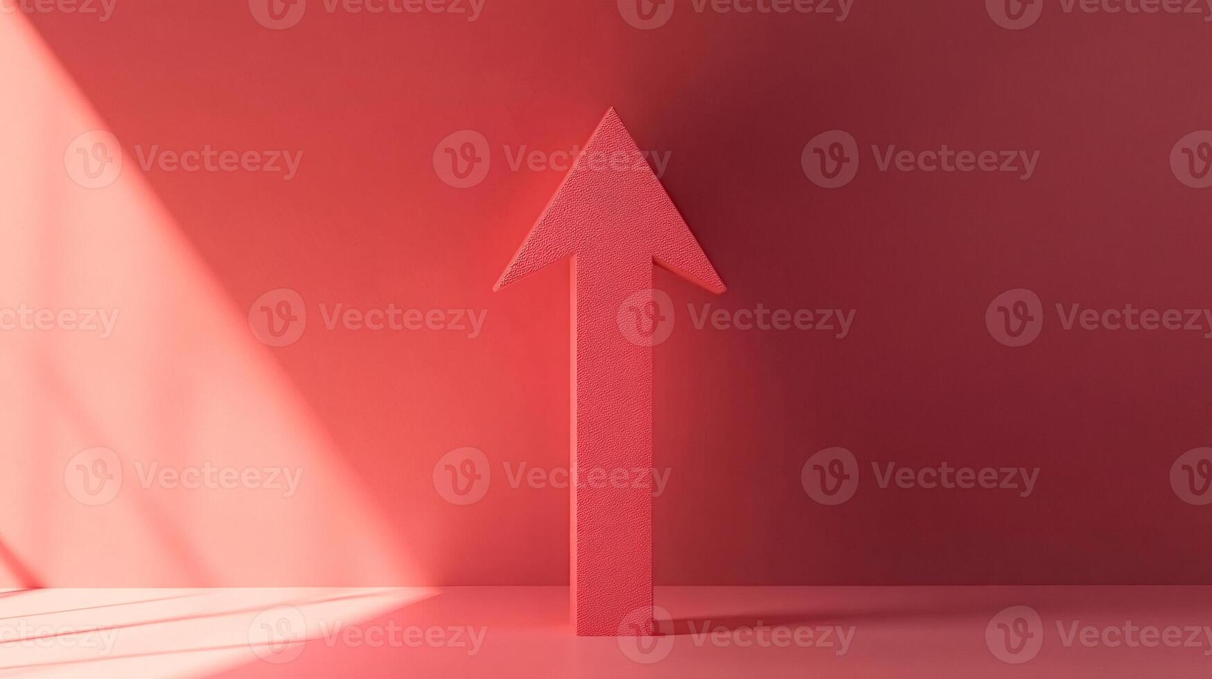 Red upward arrow pointing to success on red background photo