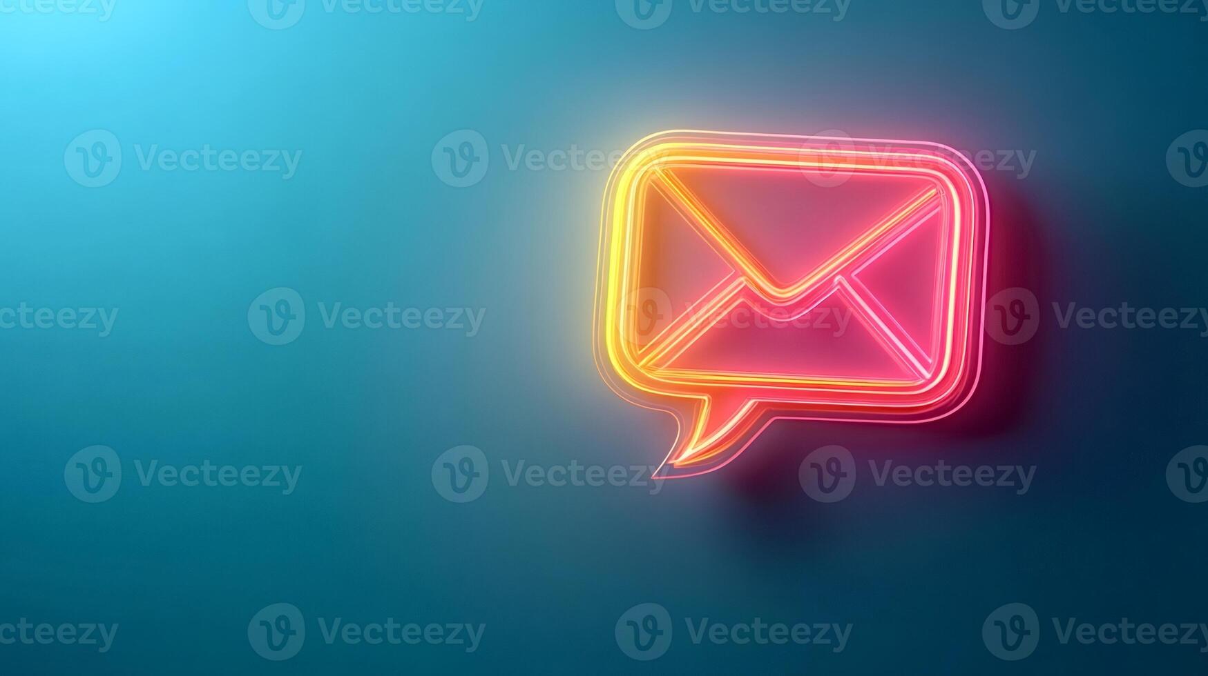 Neon mail envelope symbol glowing inside speech bubble on blue background photo