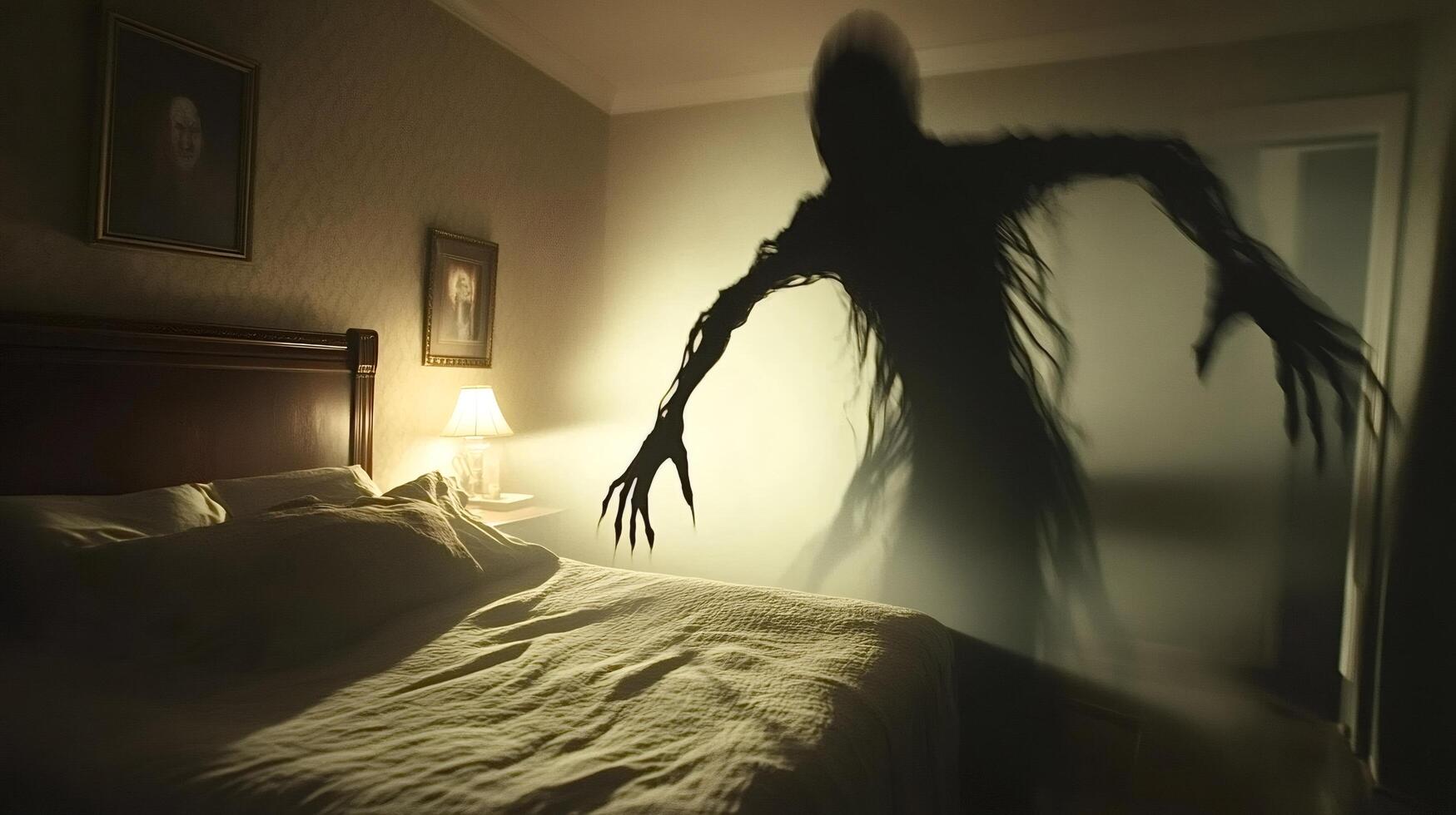 Shadowy monster lurking in bedroom at night photo