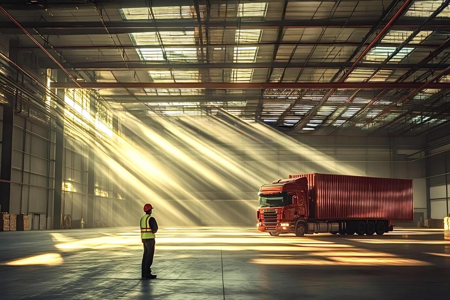 Supervisor overseeing loading operations in warehouse with semi-truck photo