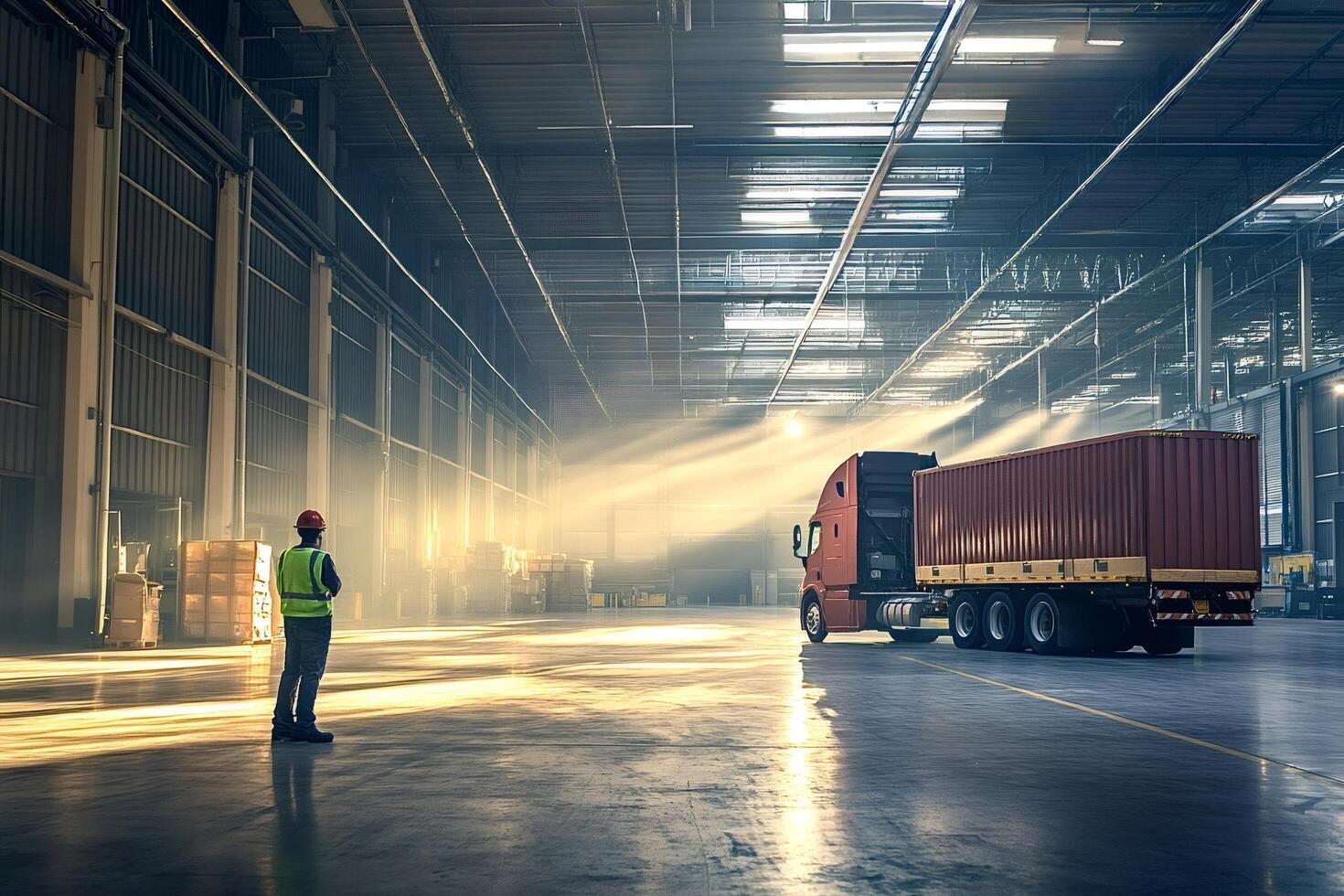 Supervisor overseeing loading operations in a warehouse with semi-truck photo