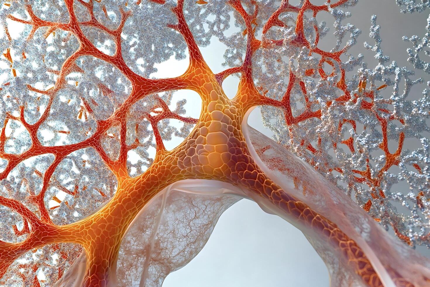 Alveoli exchanging oxygen and carbon dioxide in the lungs photo
