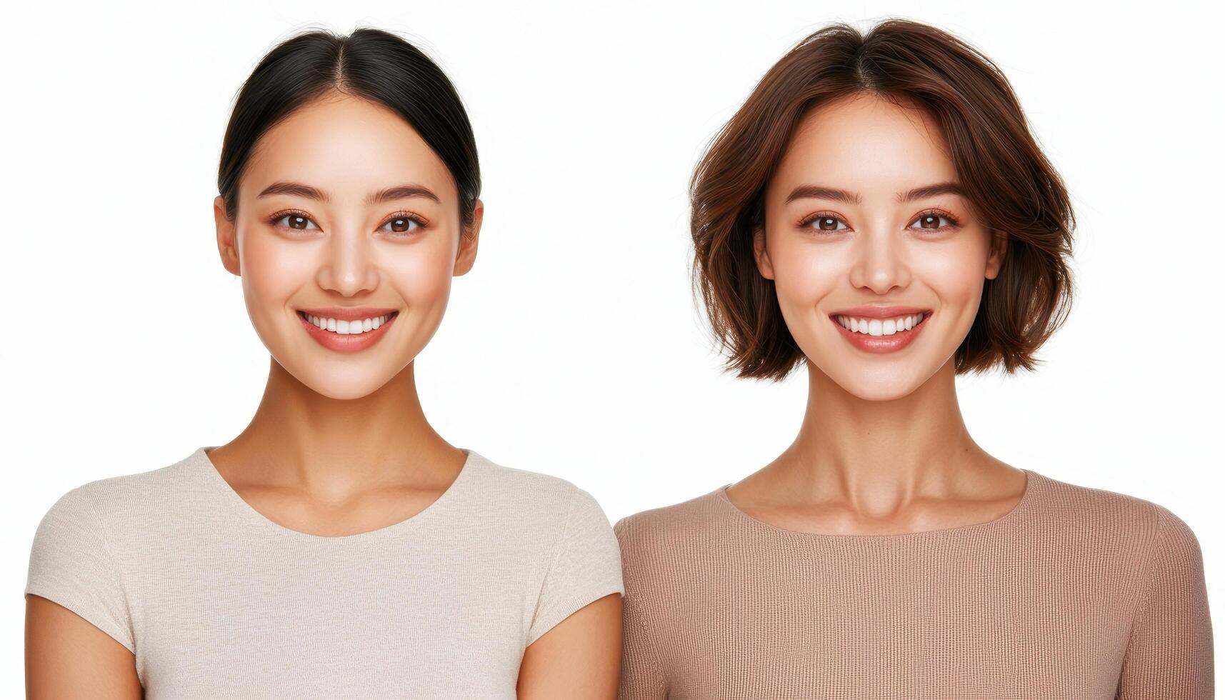 Smiling Women Portraits with Background Copyspace for Lifestyle Content Studio Environment photo