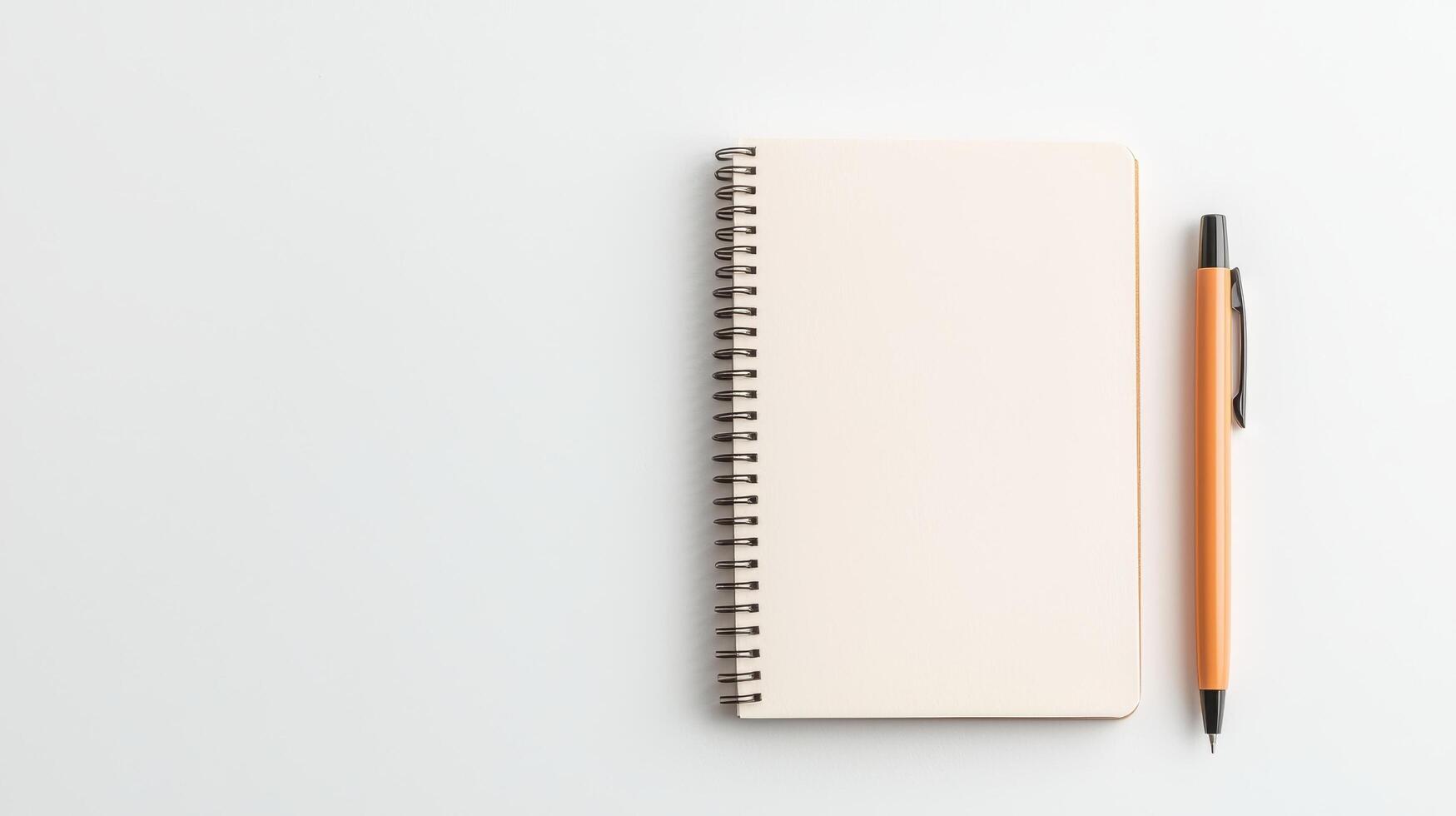 Blank Notebook and Pen on Minimalist Background with Copyspace for Creative Ideas photo