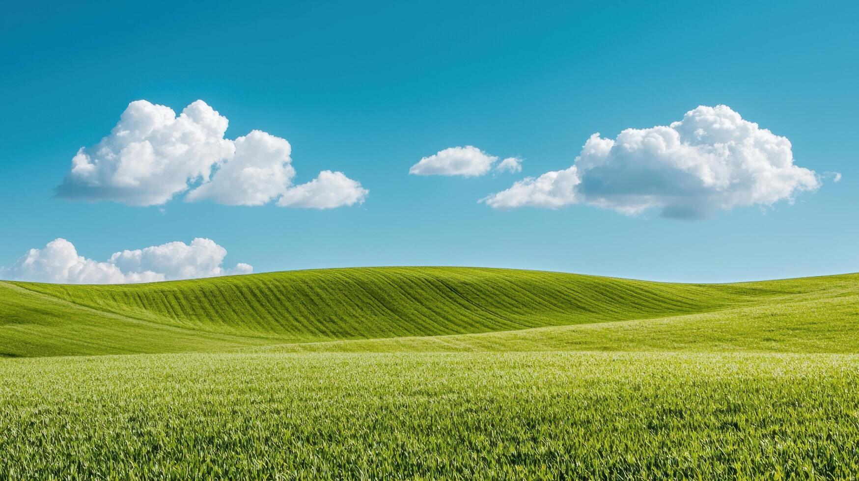 Vibrant Green Landscape with Clouds Nature Background Copyspace for Creative Projects photo