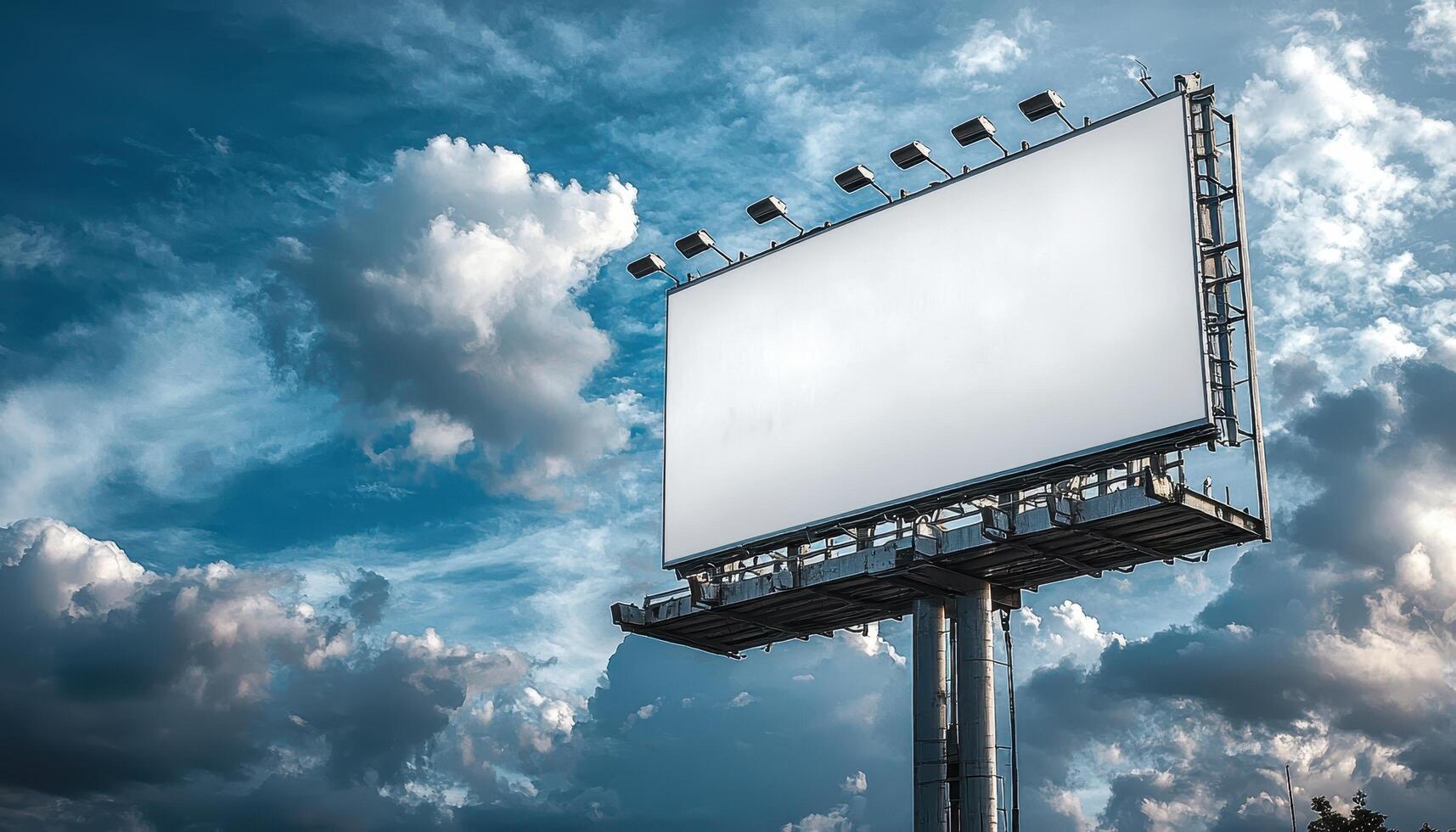 Empty Billboard Against a Sky Background with Copyspace for Advertising Urban Environment Wide-Angle View photo
