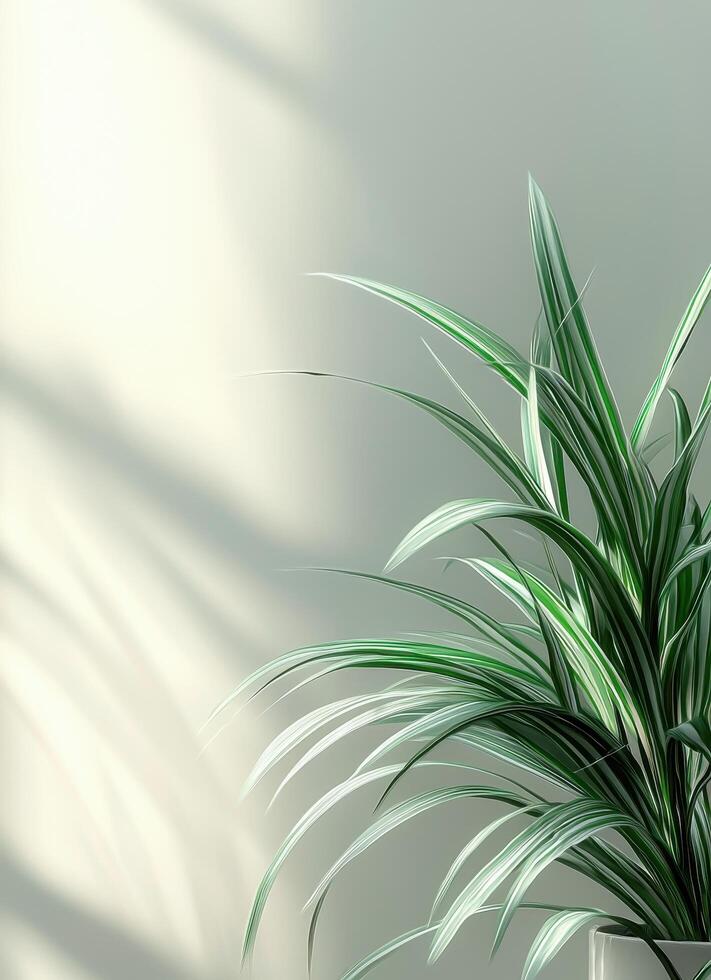 Lush Green Plant Against Minimalistic Background Copyspace for Text Indoor Environment photo