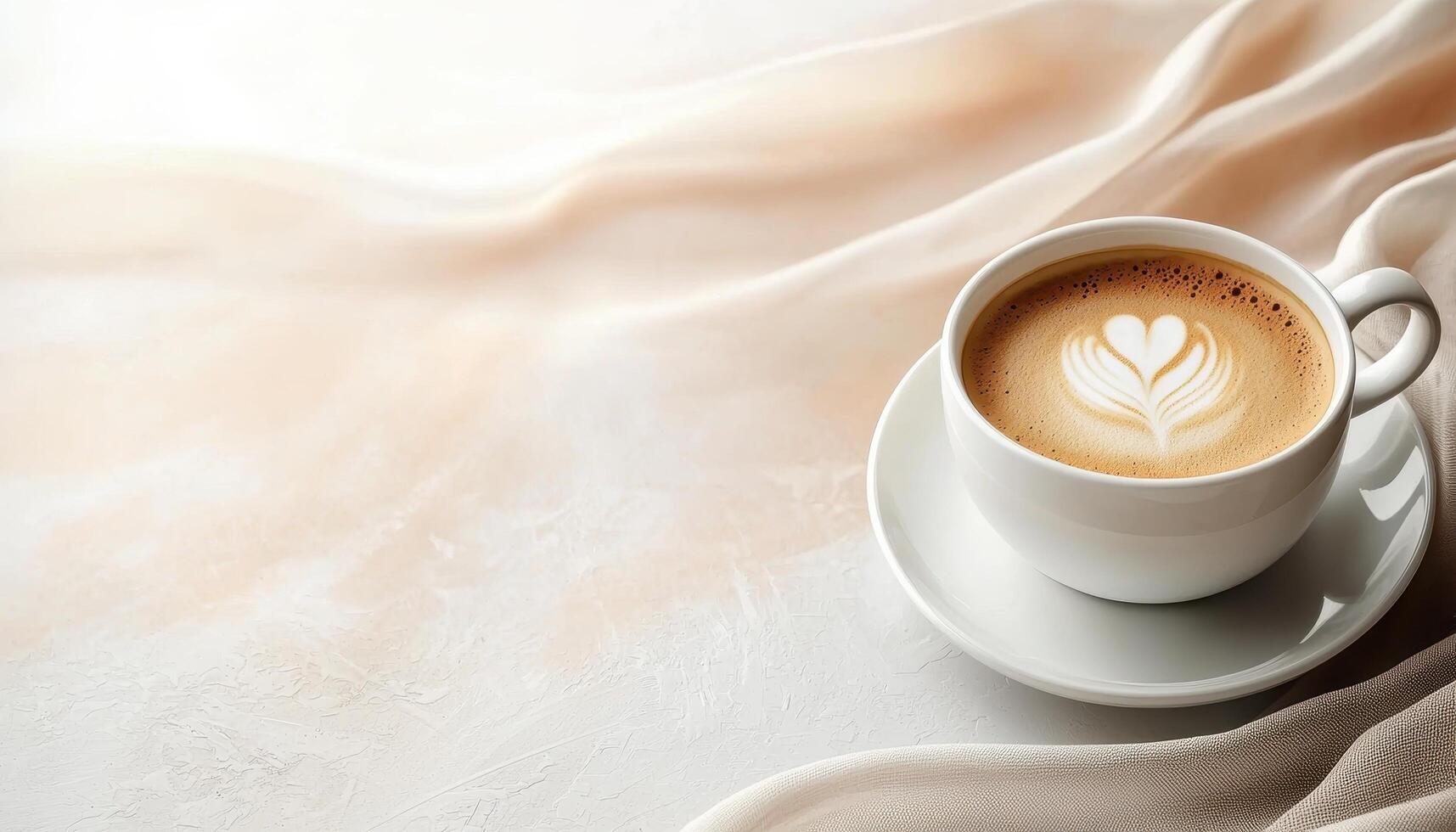 Artistic Coffee Latte on Elegant Background with Copyspace Minimalist Style Cozy Environment photo