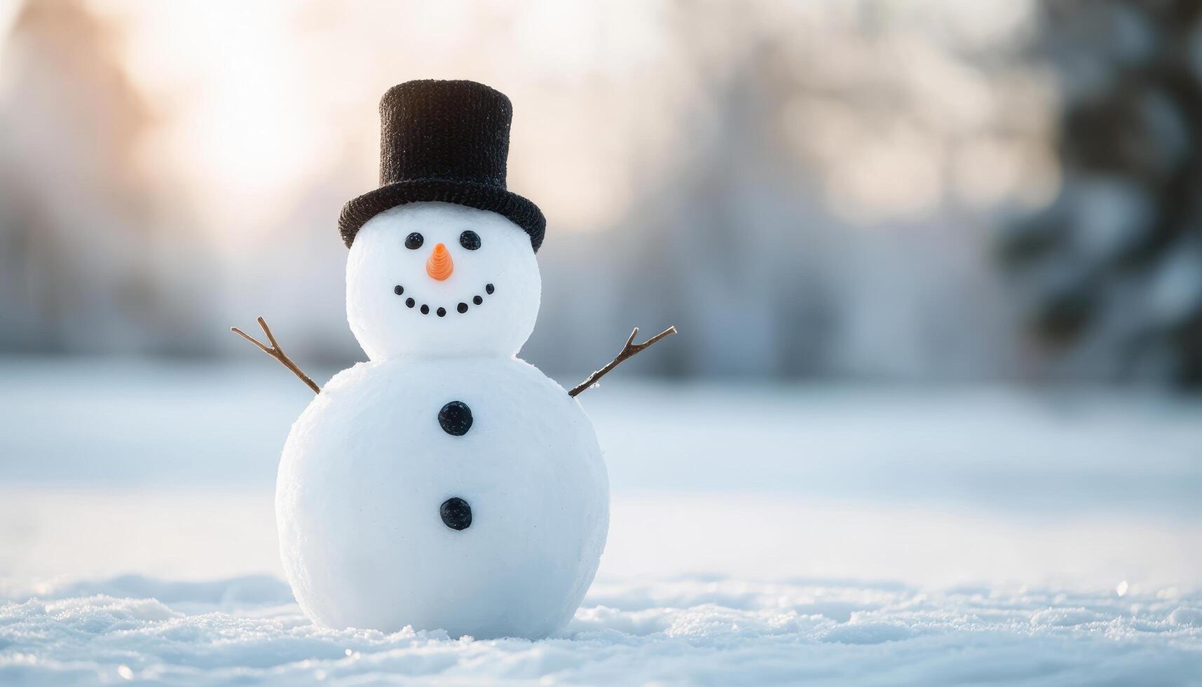 Charming Snowman in Winter Wonderland Snowy Landscape Fun Image with Background and Copyspace photo