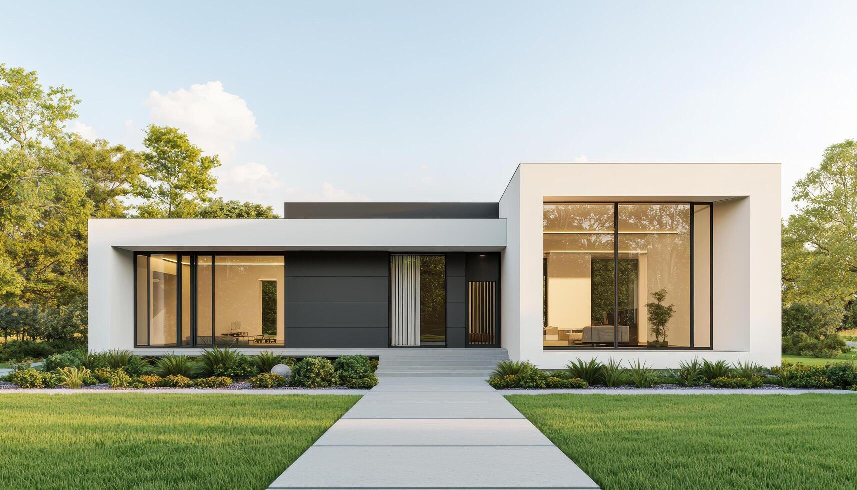 Modern Architecture House Design Suburban Landscape Image with Background and Copyspace photo