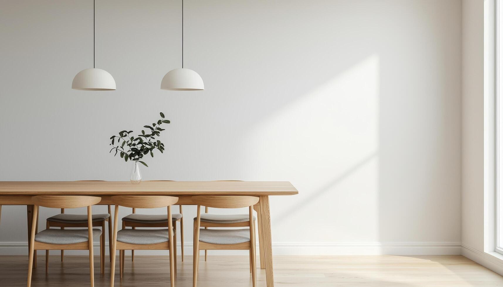 Minimalist Dining Room Design with Natural Light Background Copyspace Contemporary Style photo