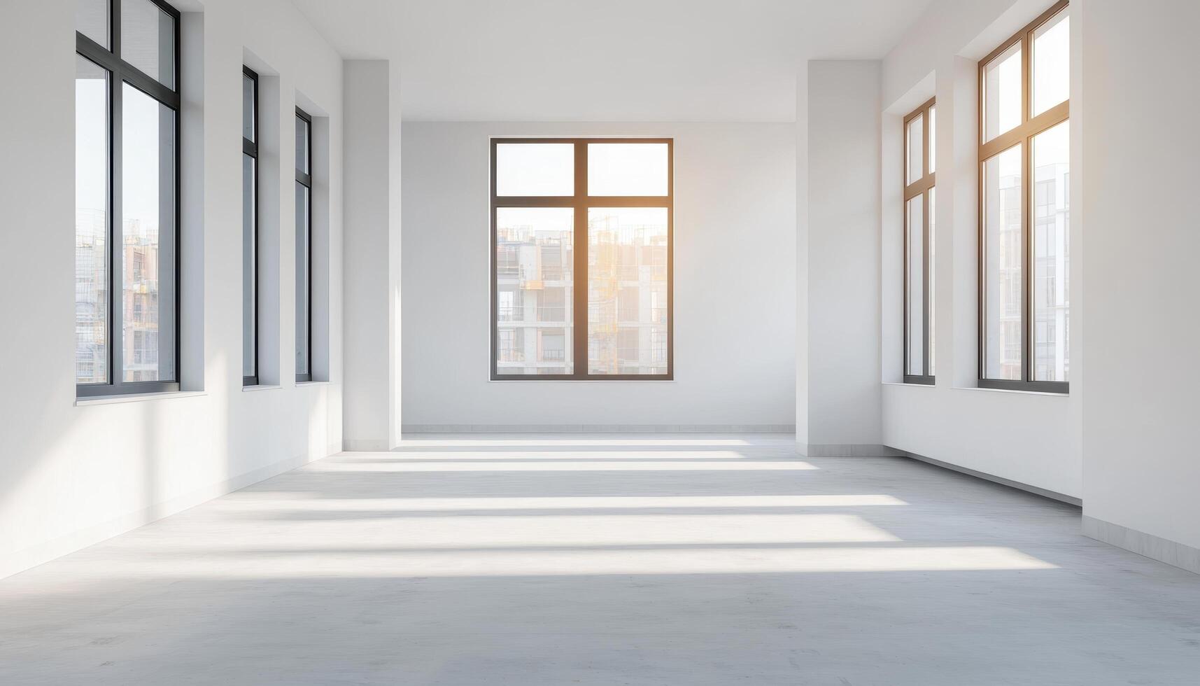 Bright Empty Room with Large Windows Modern Architecture Copyspace Background photo