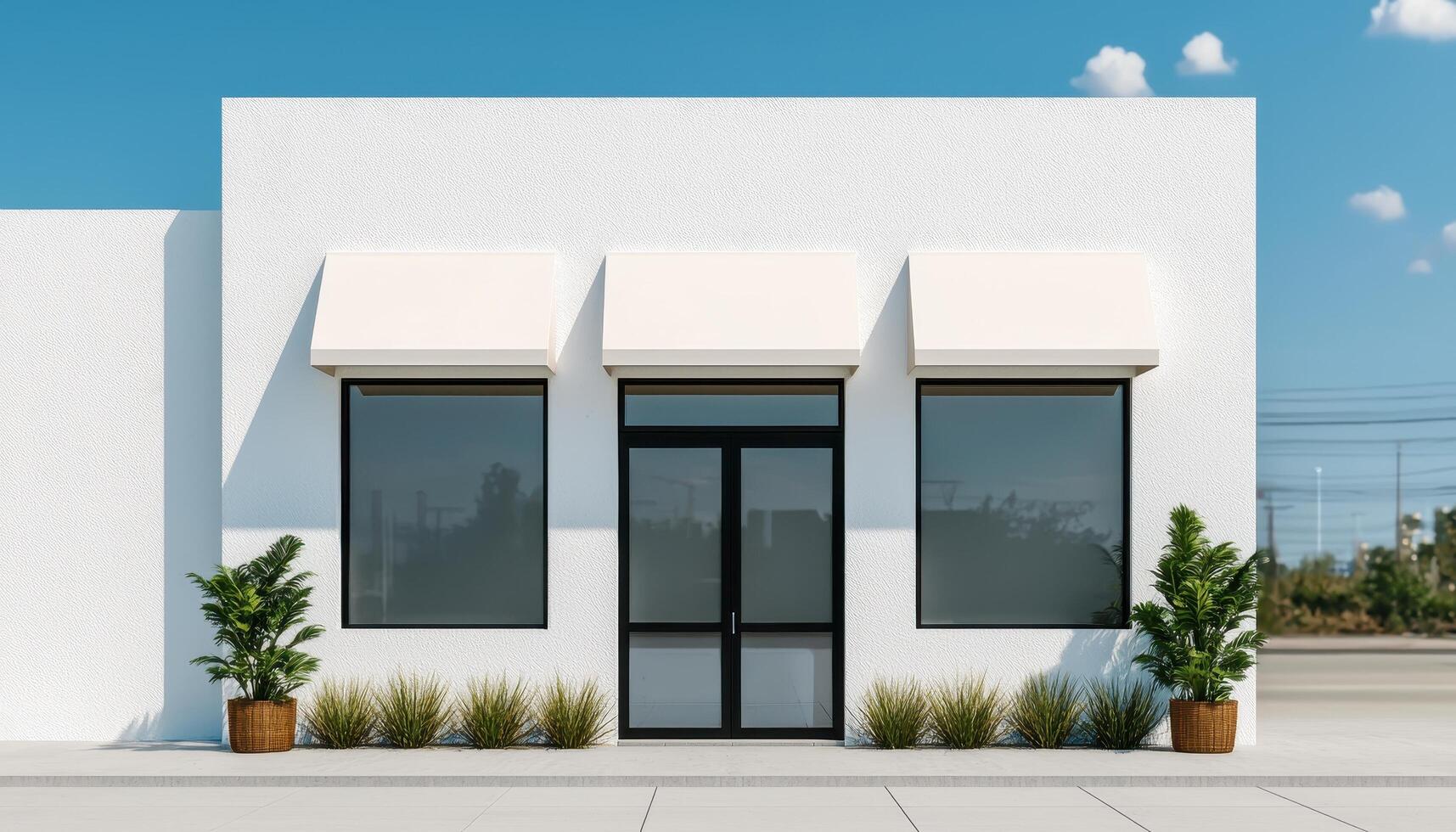 Modern Commercial Building Exterior with Copyspace Bright Background Urban Setting Daylight photo