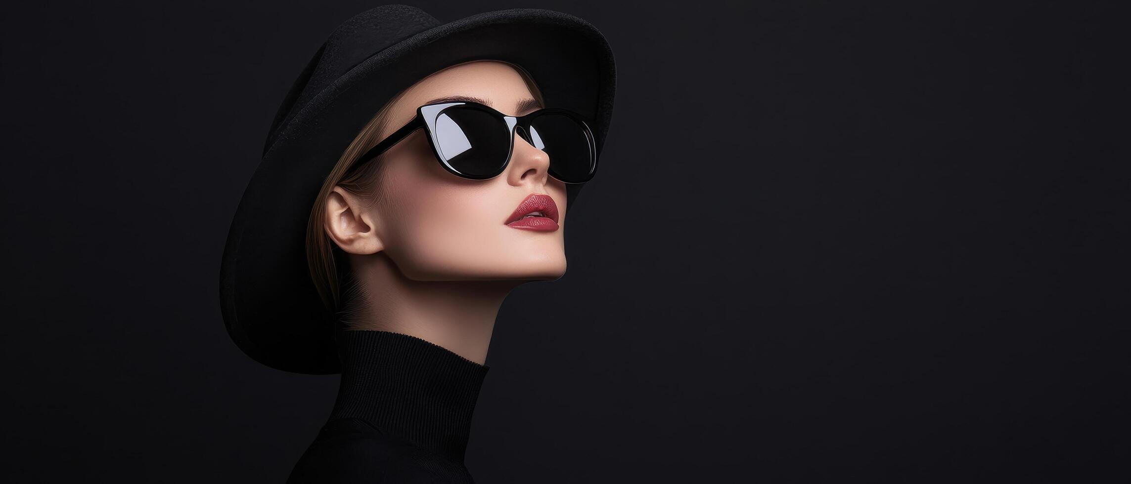 Fashion Model Posing Against Dark Background with Copyspace for Stylish Content photo