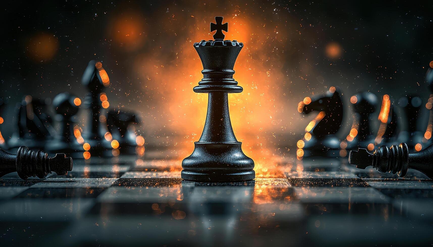 Dramatic Chess Match Scene Intense Closeup Dark Background Copyspace Cinematic Atmosphere photo
