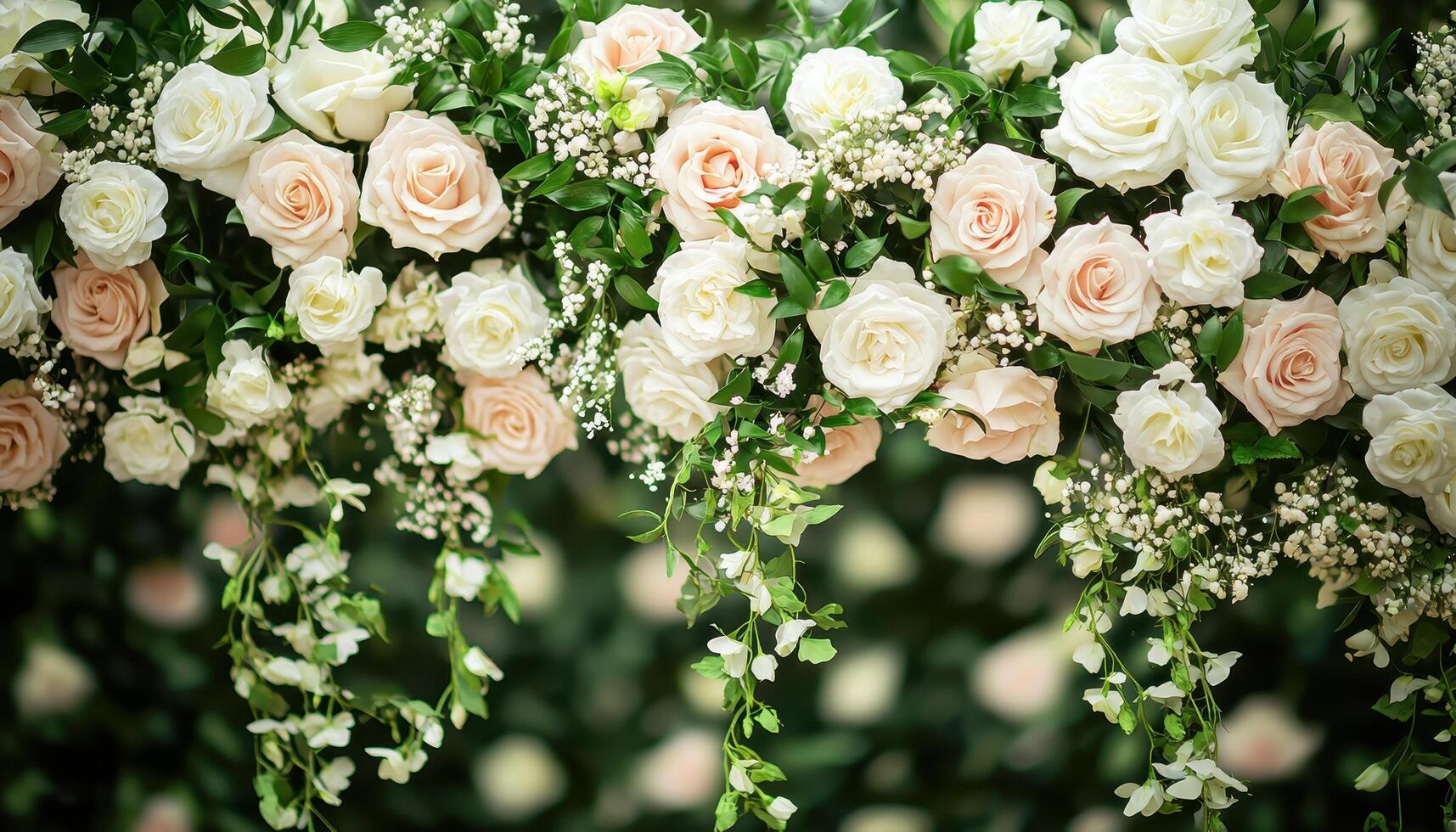 Cascading Floral Backdrop for Elegant Weddings Romantic Setting Photography Soft Focus Background Copyspace photo