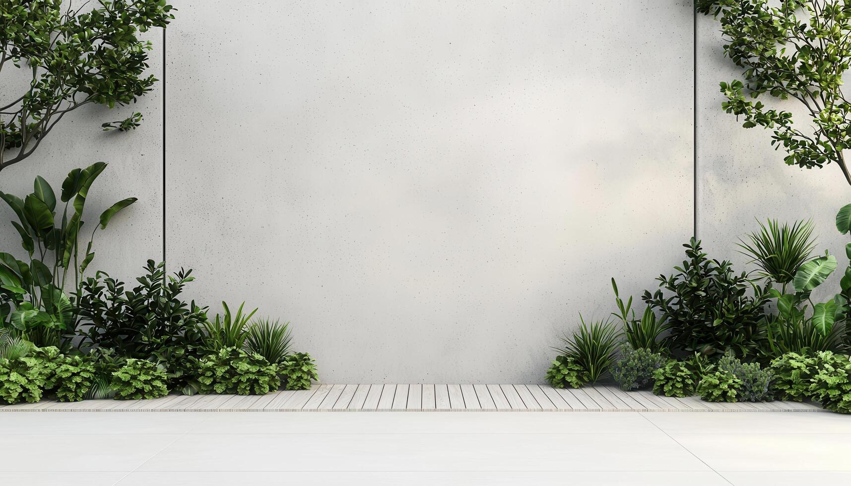 Contemporary Garden Design with Empty Concrete Background and Copyspace for Modern Aesthetics photo
