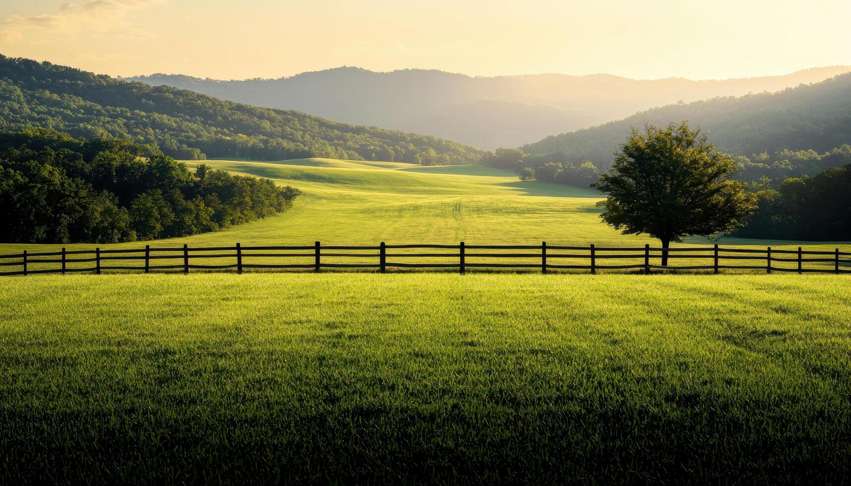 Expansive Lawn with Cypress Tree in Scenic Landscape Nature Background Copyspace for Text photo