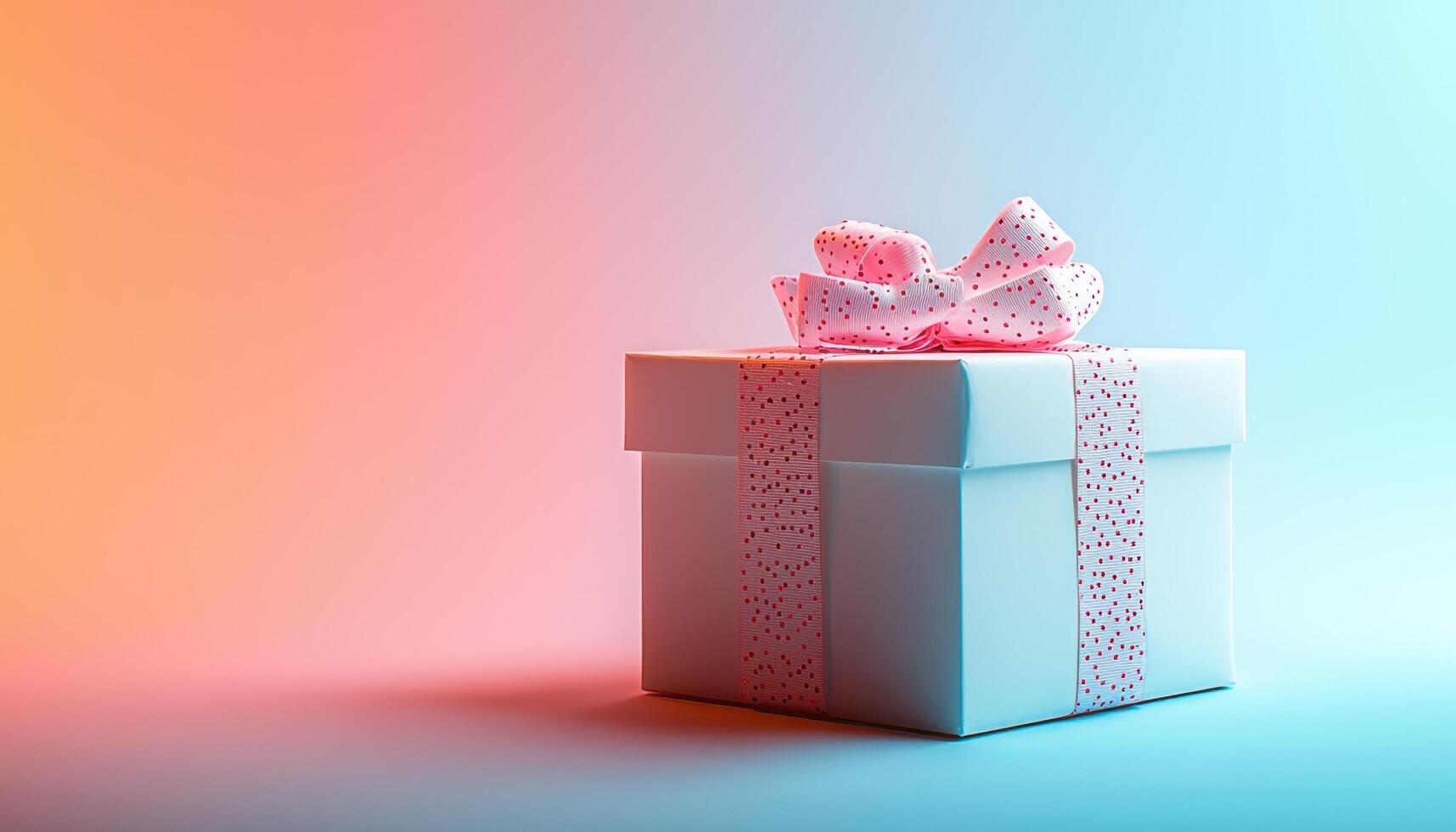 Elegant White Gift Box with Ribbon on Gentle Gradient Background Copyspace for Wishes photo