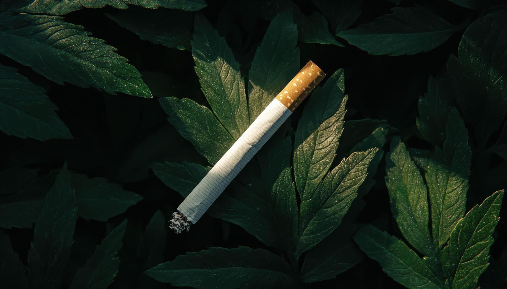 Cigarette on Leaves Natural Background Copyspace Conceptual Shot Calm Environment photo