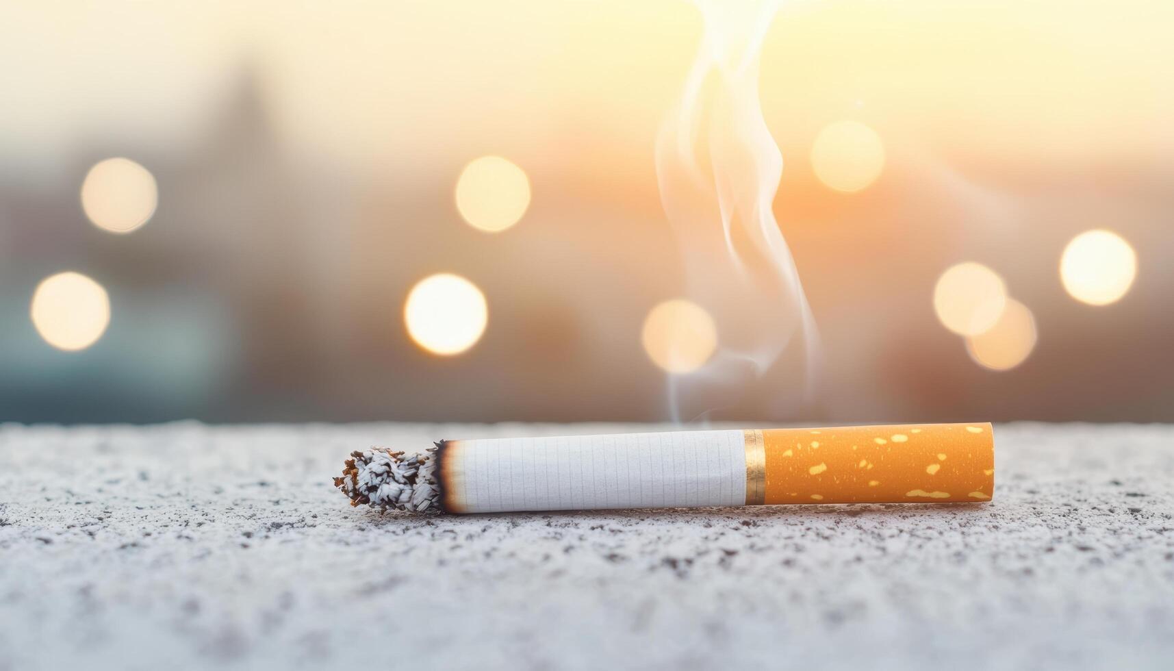 Cigarette Smoke in Urban Sunset Dynamic Photo Background with Copyspace