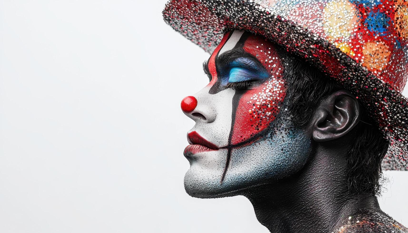 Captivating Clown Portrait Studio Setting Professional Makeup Background with Copyspace photo