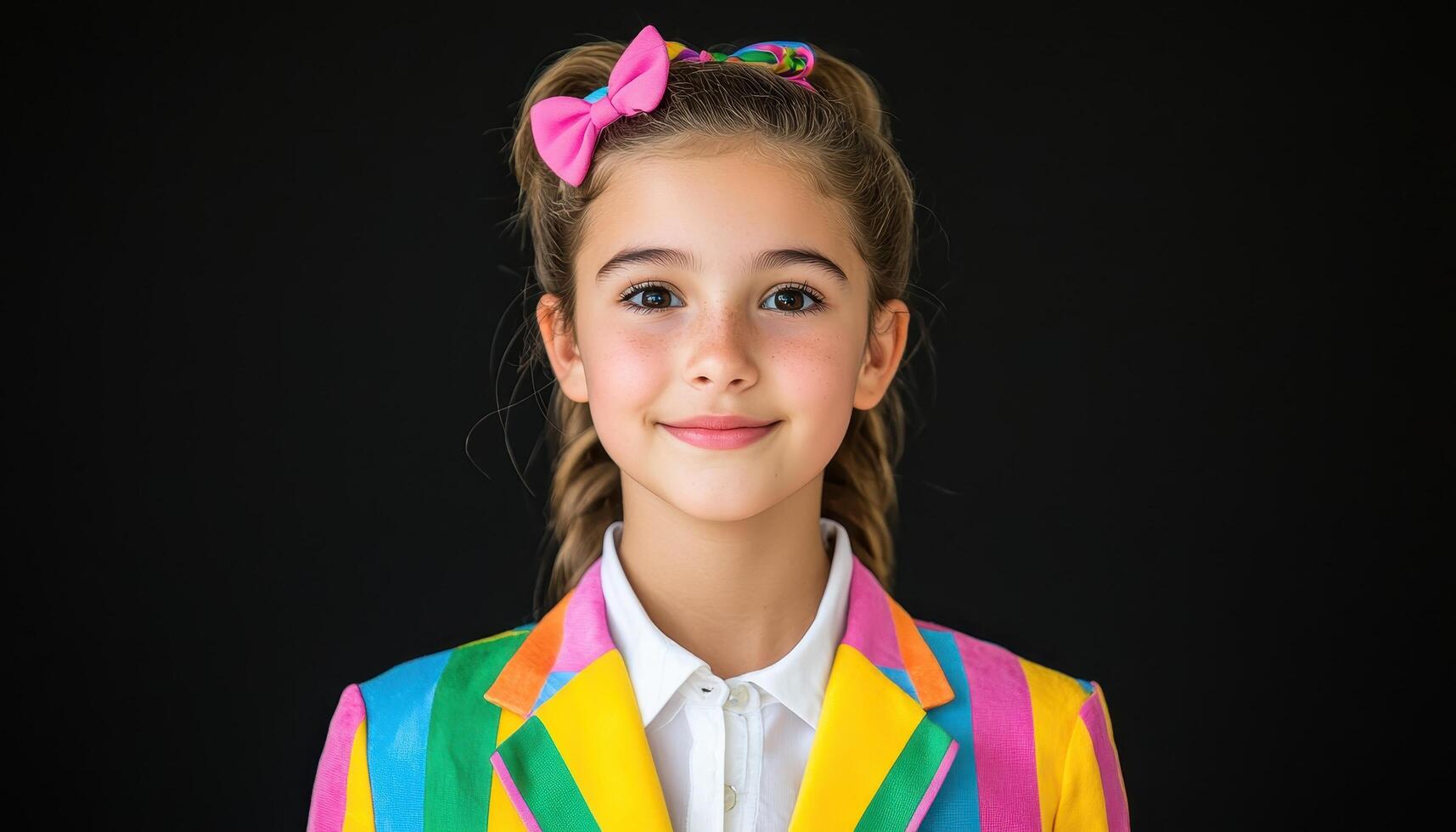 Teenage Girl Performing in Vibrant School Play Indoor Setting Portrait Background Copyspace photo