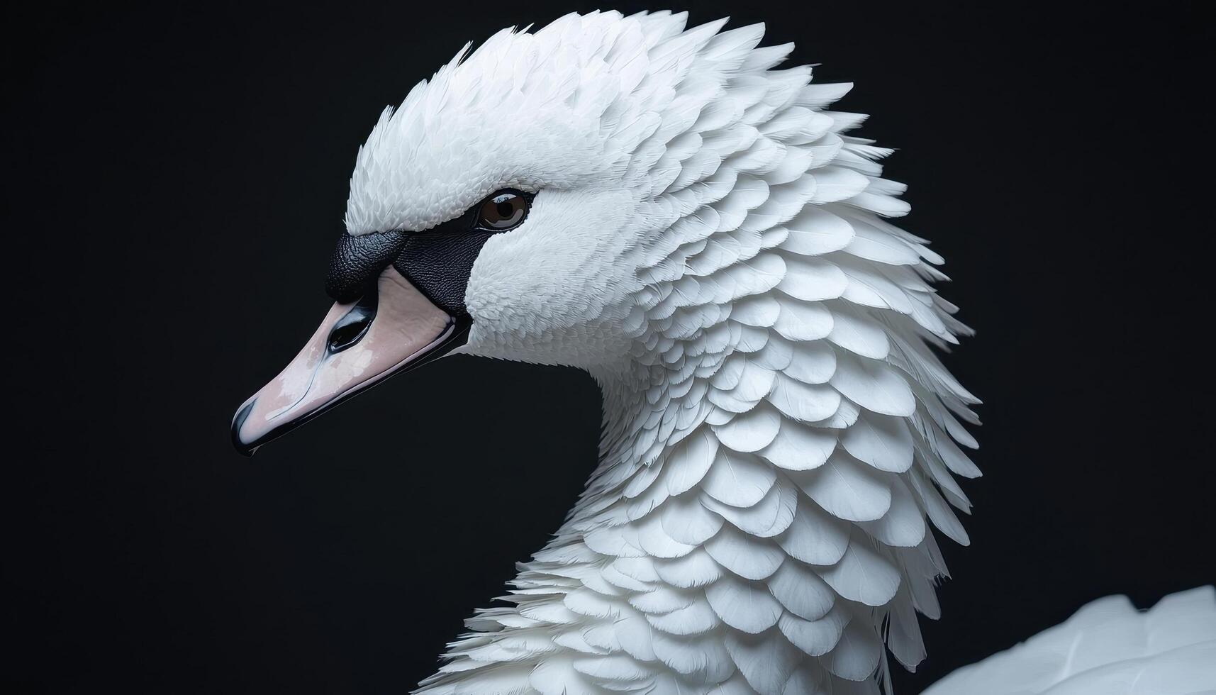 Elegant Swan Closeup with Intricate Feather Details Dark Background Copyspace for Nature Photography photo