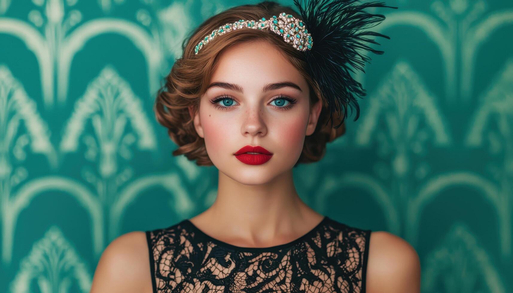 Flapper Dress Fashion Event Vintage Background Stylish Young Woman Copyspace Available photo