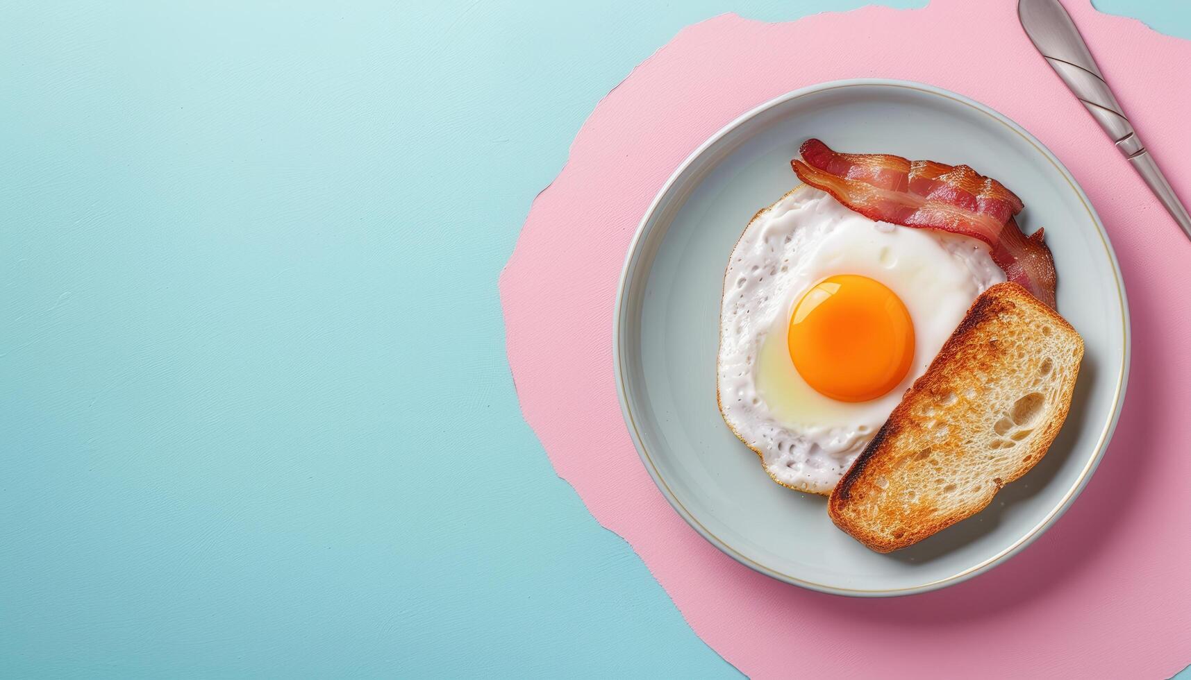 Vibrant Breakfast Scene with Fried Egg and Bacon Low-Resolution Background Copyspace photo